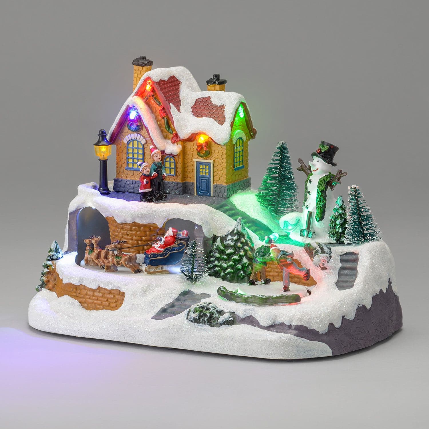 Christmas Village Scene Indoor Table Decoration LED Lights Ice Skating Scene