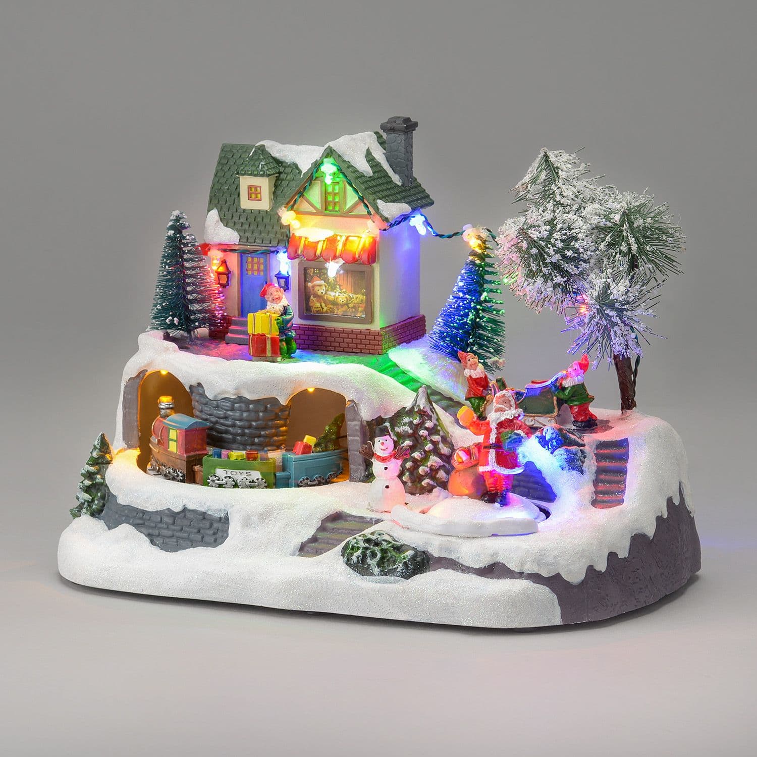 Christmas Village Scene Indoor Table Decoration LED Lights Santa Toyshop