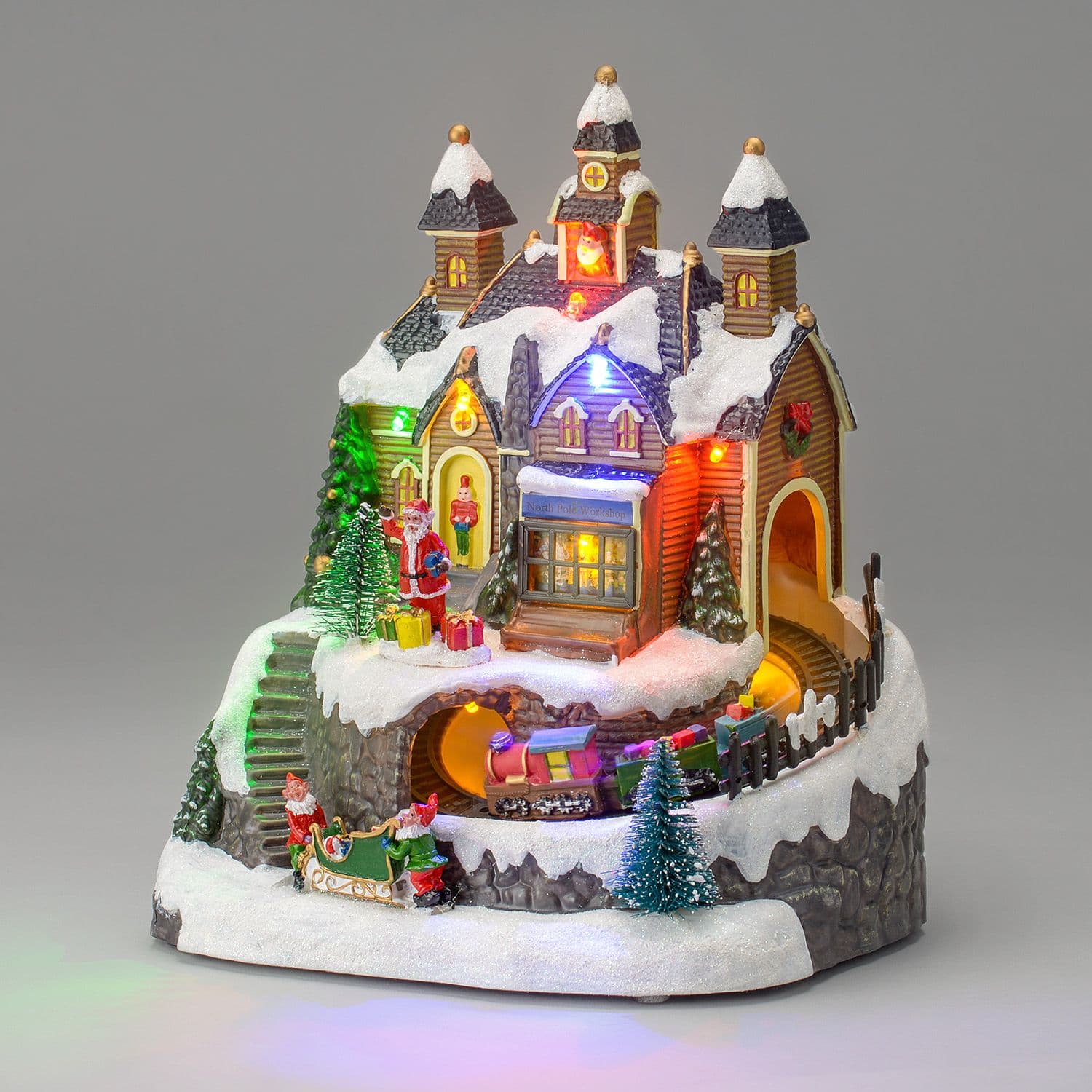 Christmas Village Scene Indoor Table Decoration LED Lights Santa Workshop