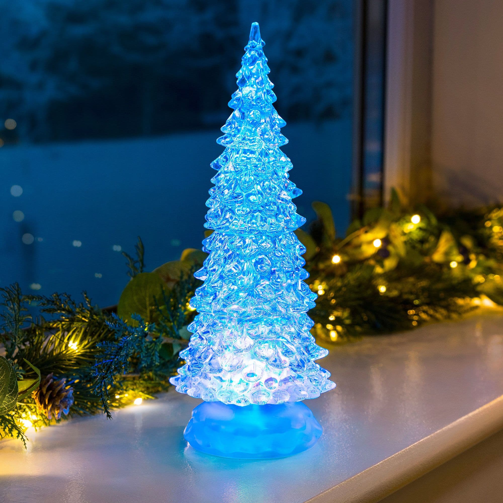 Changing Christmas Tree Light LED Glitter Water Spinner Decoration H26cm