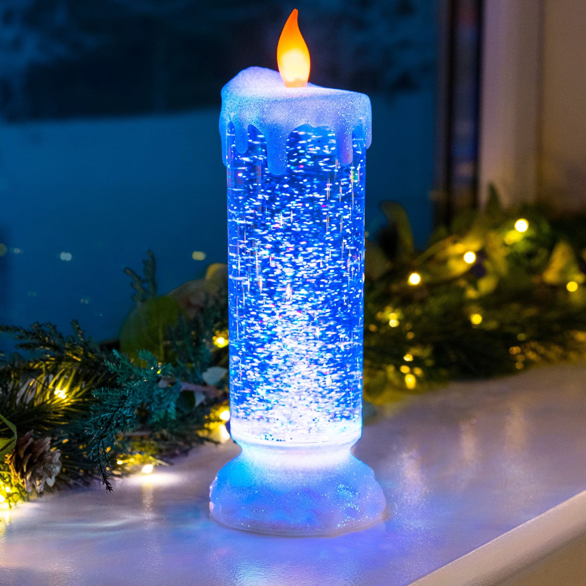 Christmas Glitter Candle Changing LED Water Spinner Decoration H24cm