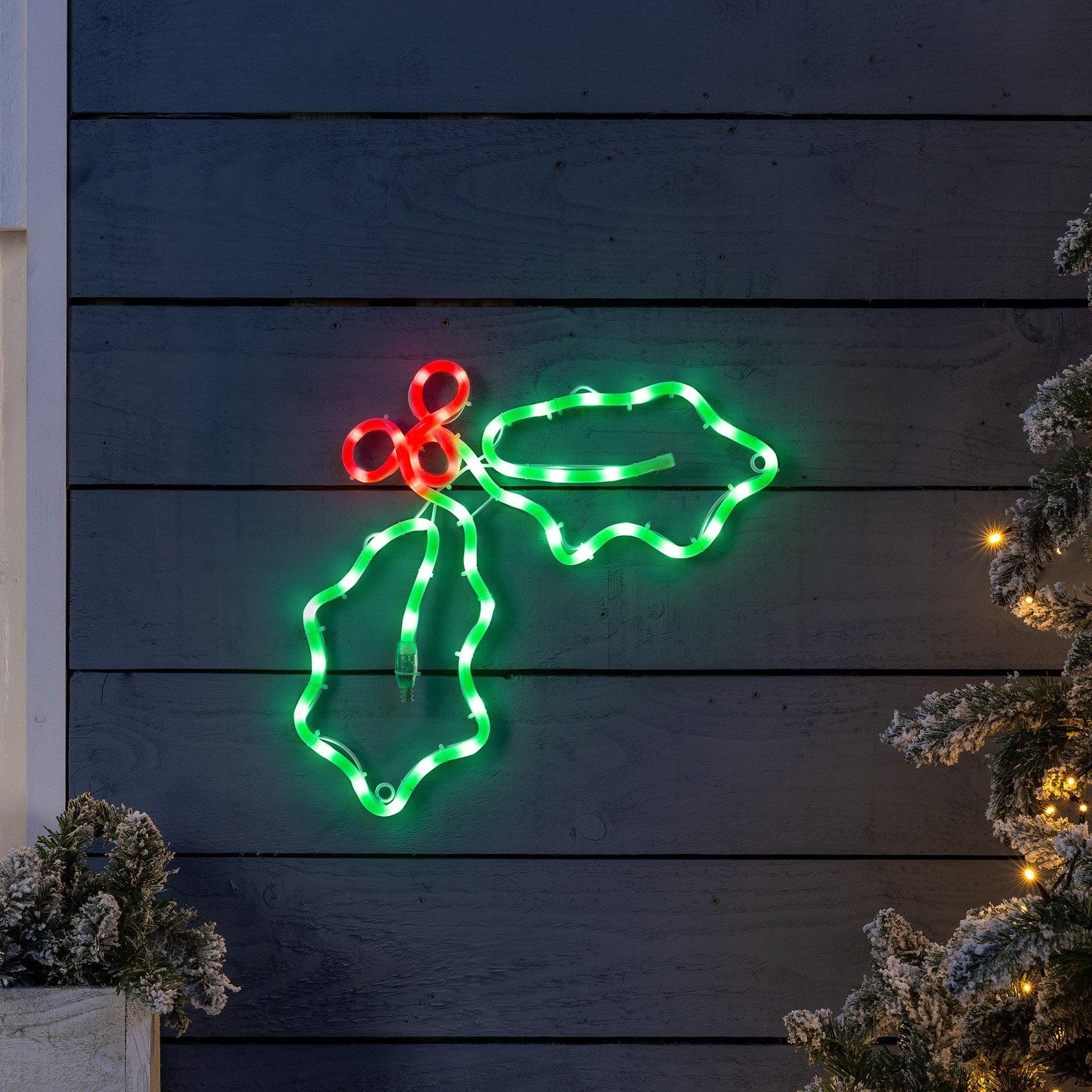 Holly Christmas Rope Light Silhouette LED Wall Window Decoration 32cm x 45cm