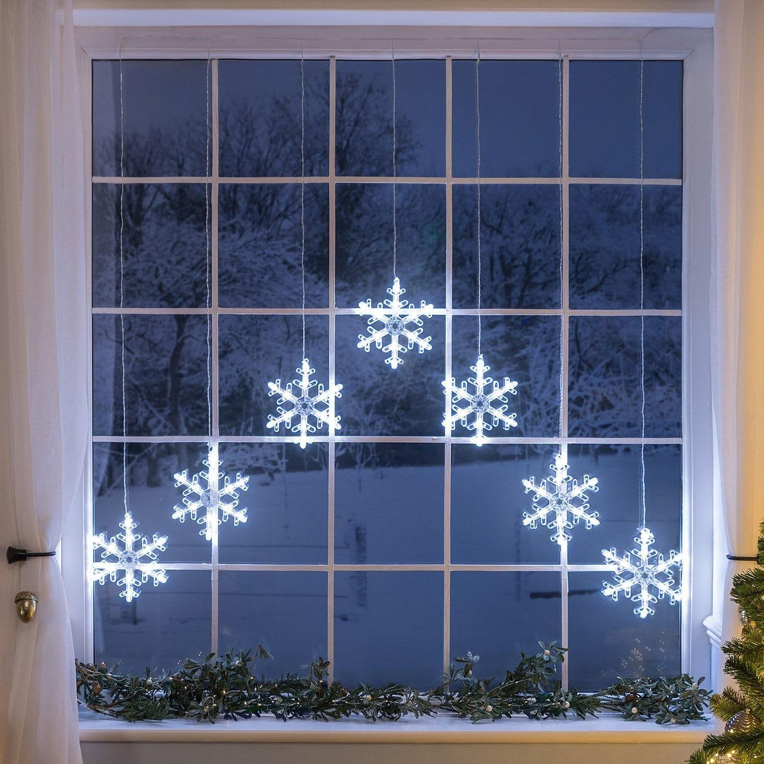 Christmas Curtain Lights LED Snowflake Window Decoration Battery Timer 1m x 1m