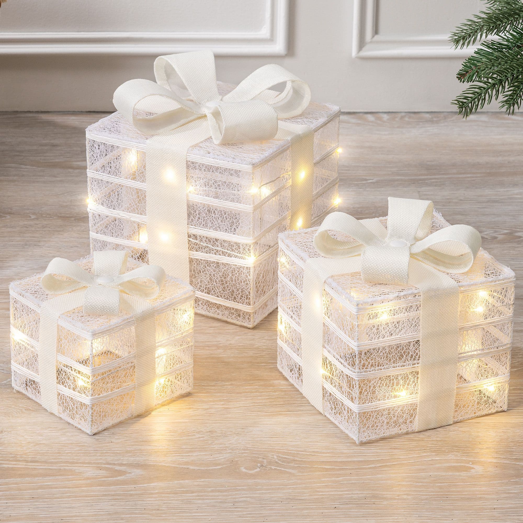 Light Up Christmas Presents LED Parcels Battery Operated Timer Set 3