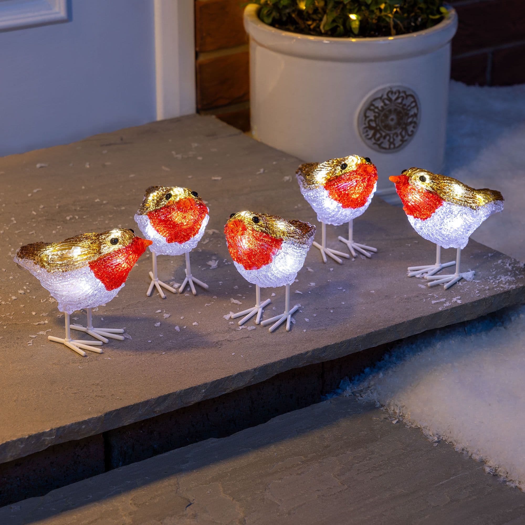 Robin Christmas Lights Indoor Outdoor Xmas Decorations LED Battery Operated x 5
