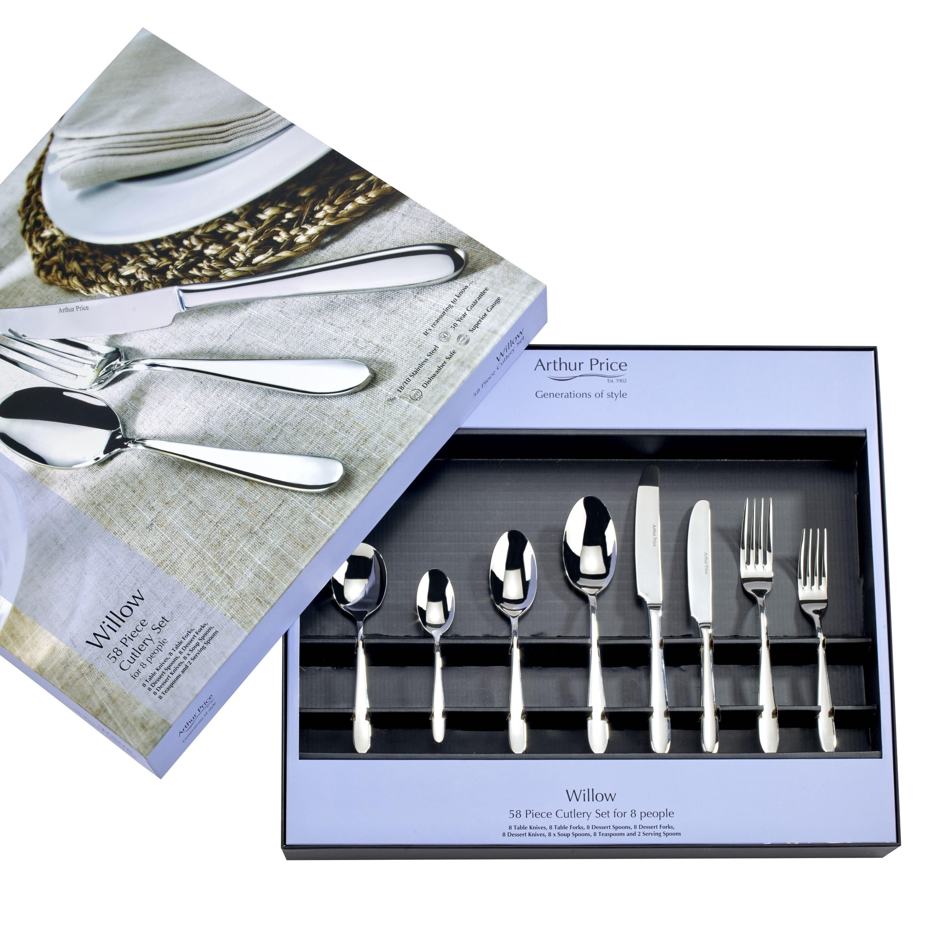 Willow Stainless Steel 58 Piece 8 Person Boxed Cutlery Gift Set