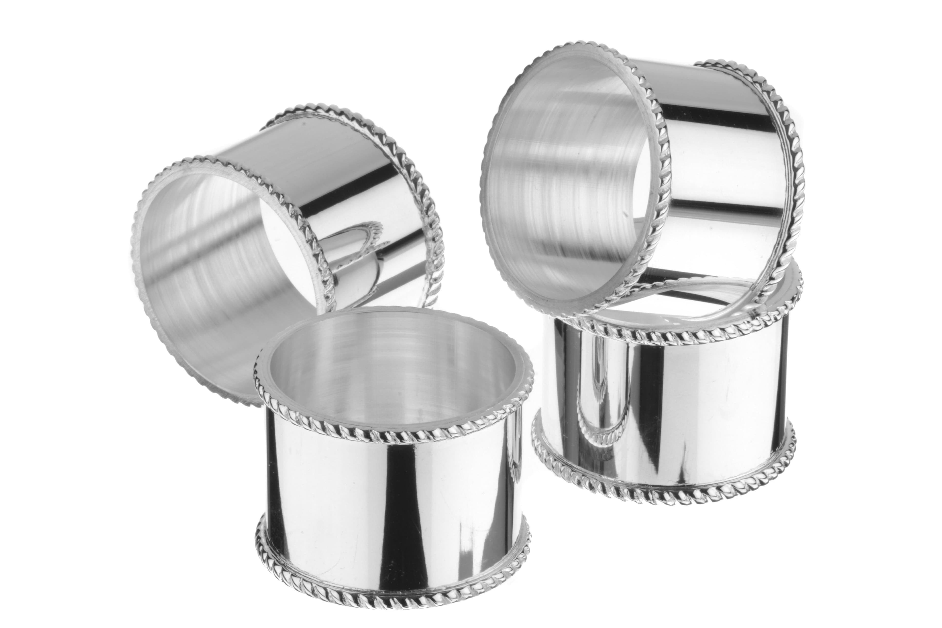 Plated Home Tableware Set 4 Mounted Napkin Rings Bead Border