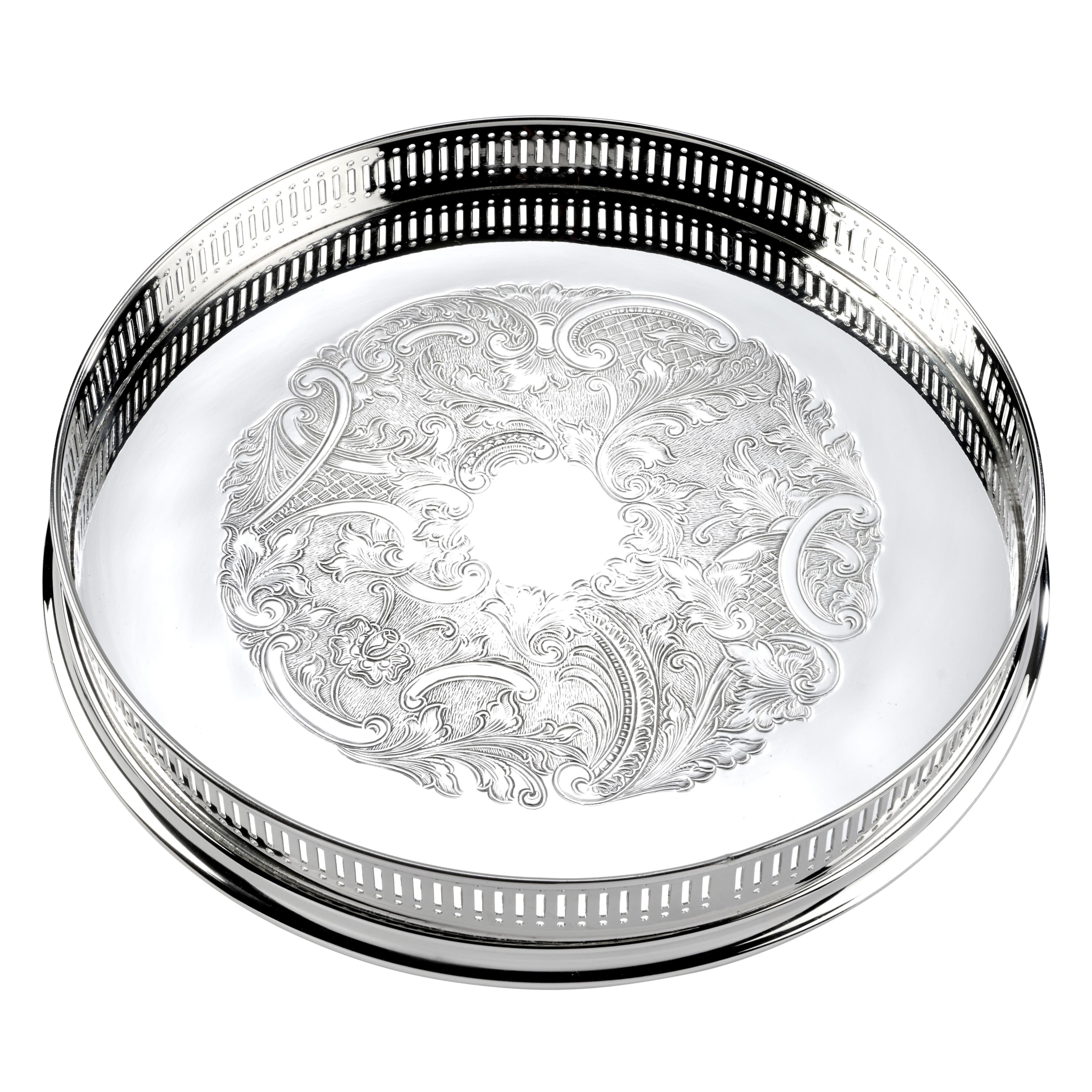 Plated Home Tableware 11 Inch Round Embossed Gallery Tray