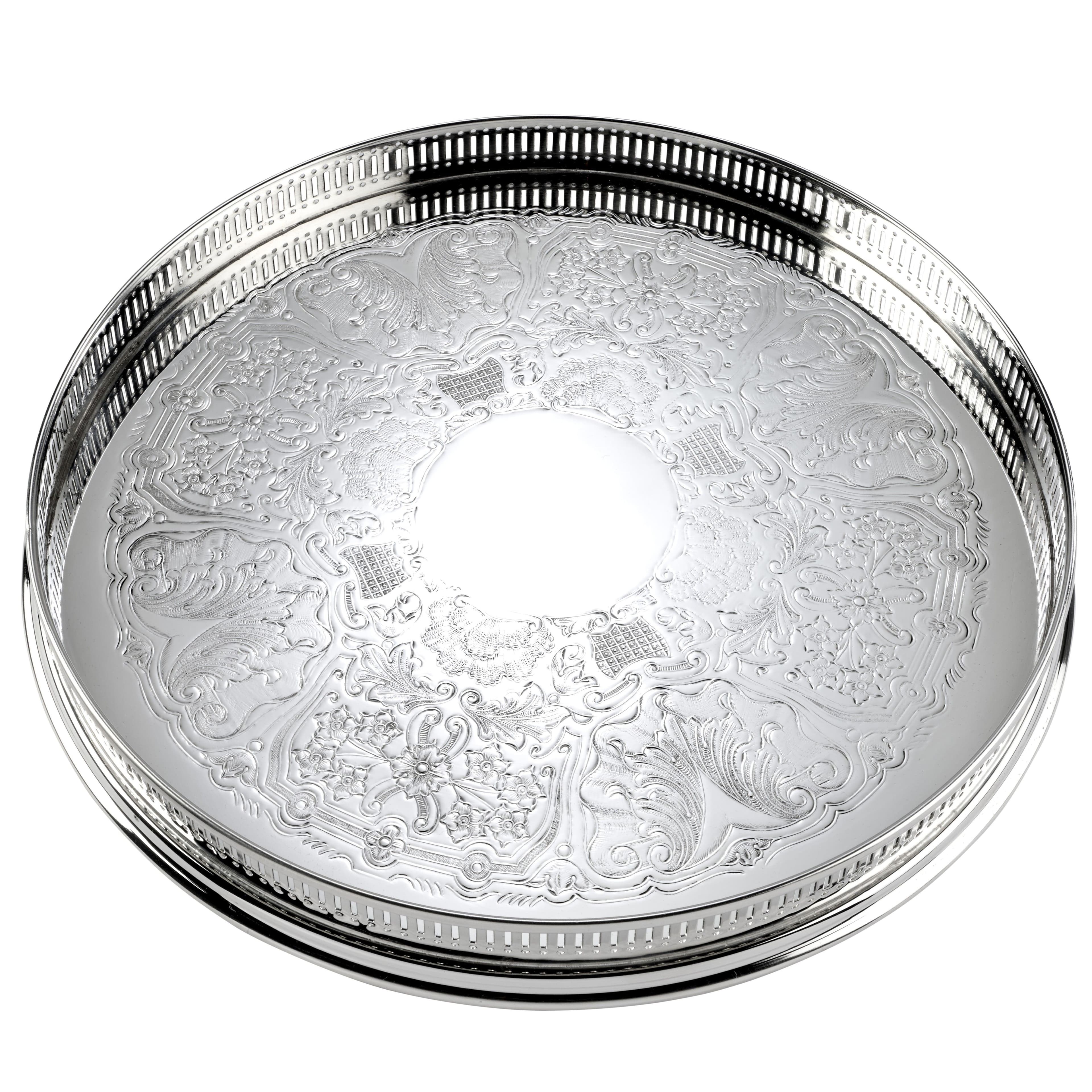 Plated Home Tableware 14 Inch Round Embossed Gallery Tray