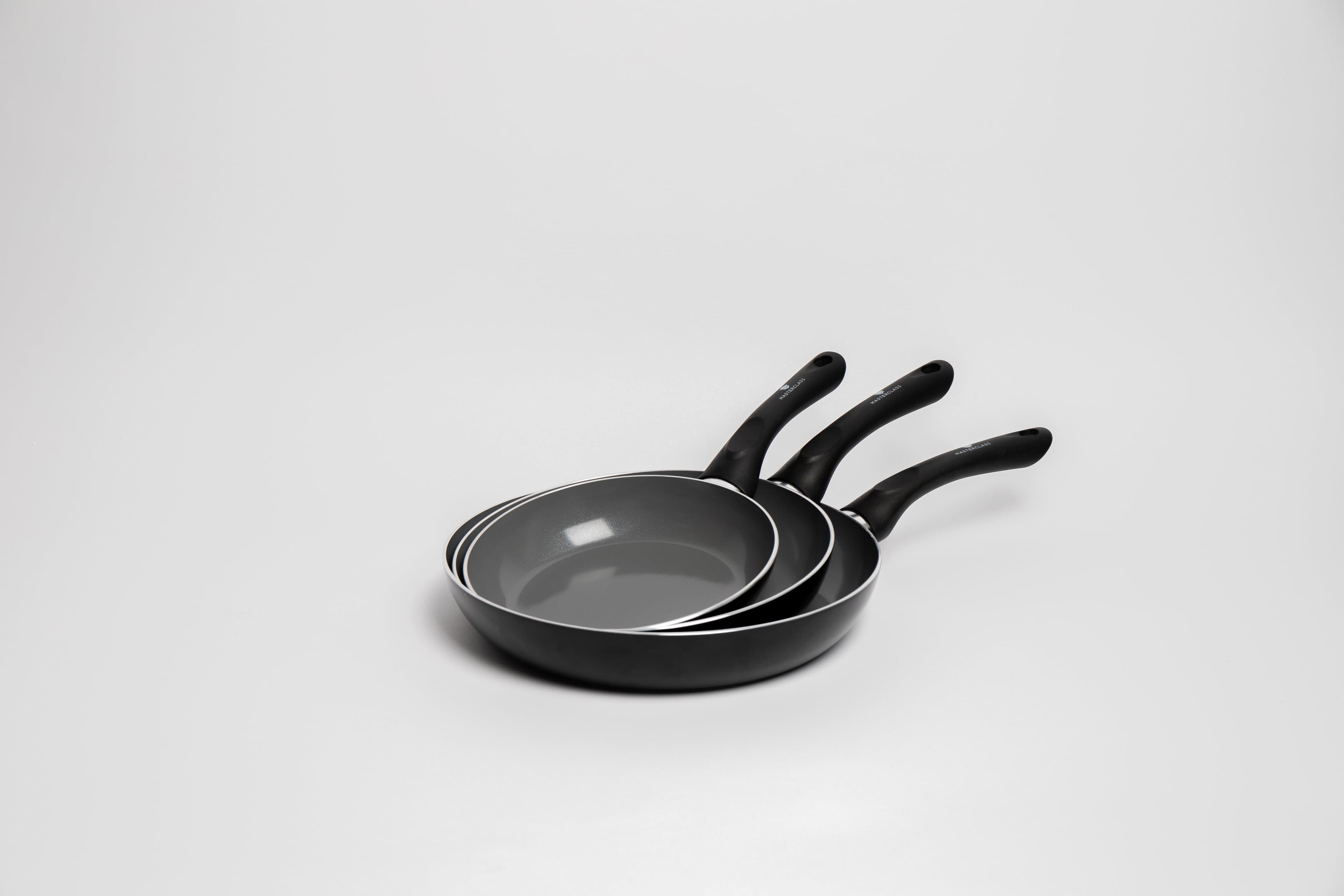 3pc Can to Pan Recycled Aluminium & Ceramic Frying Pan Set 3x Non Stick Frying Pans Sized 20cm 24cm 28cm