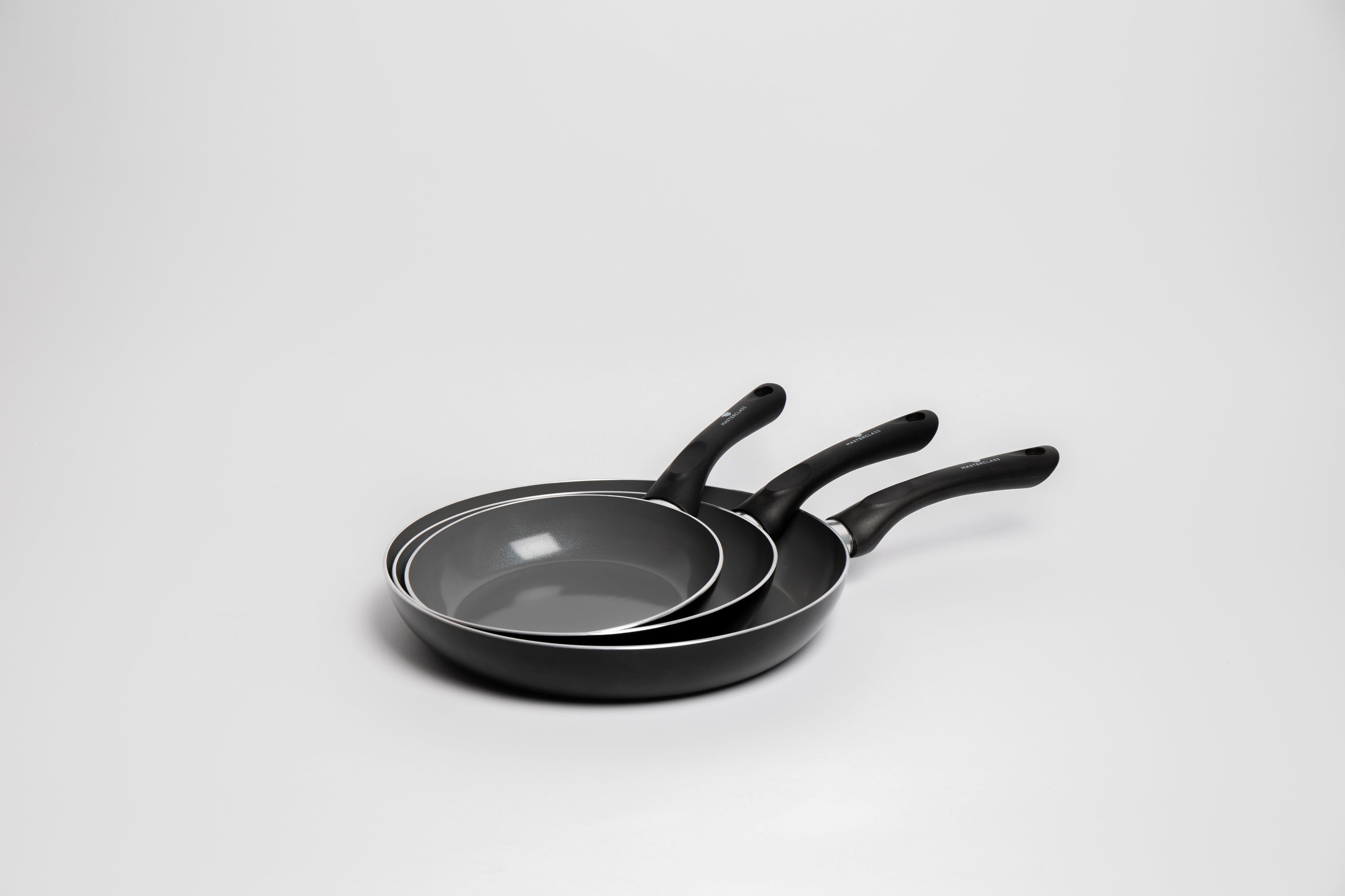 3pc Can to Pan Recycled Aluminium & Ceramic Frying Pan Set 3x Non Stick Frying Pans Sized 20cm 24cm 30cm