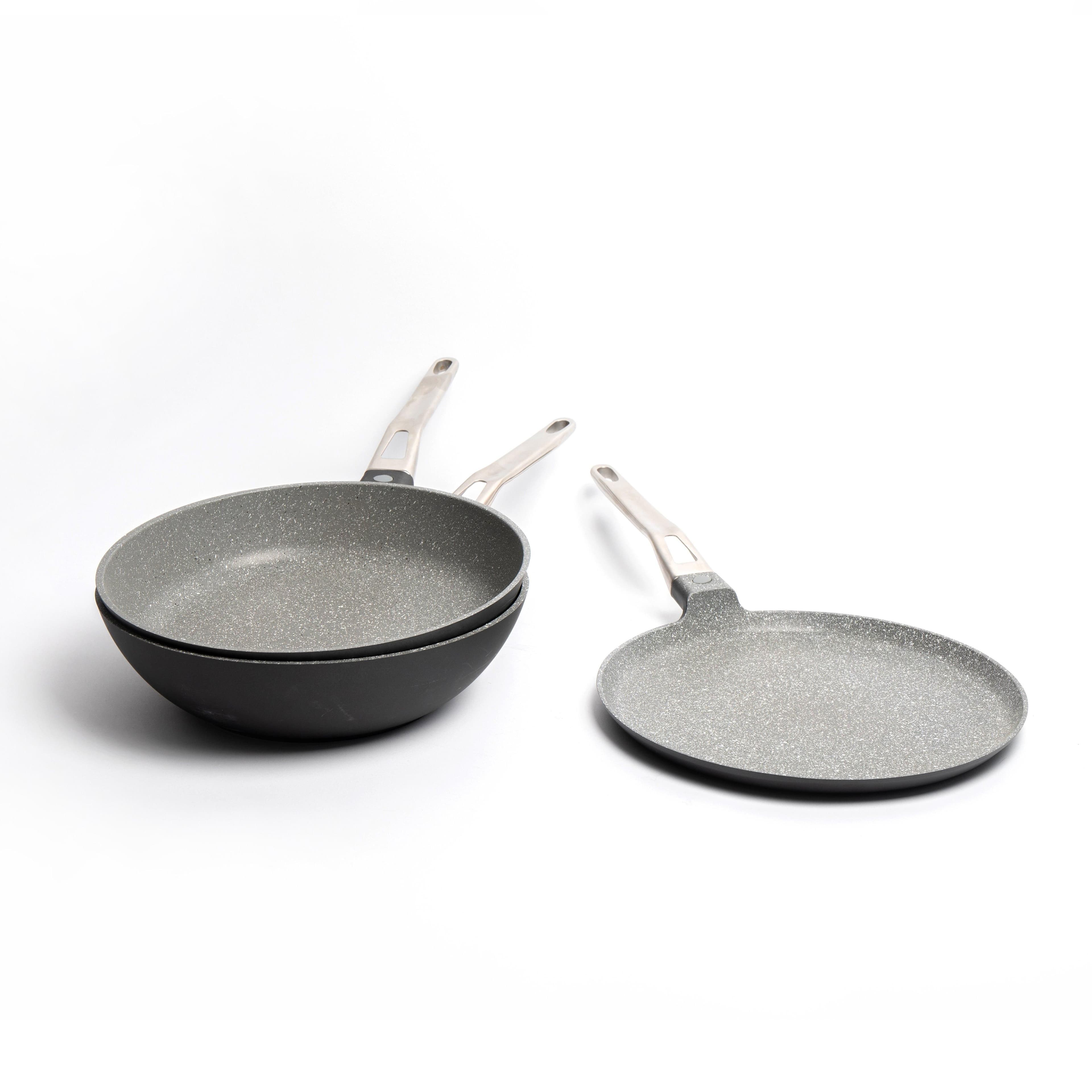 3pc Non Stick Cookware Set Cast Aluminium Wok 28cm Frying Pan 28cm Crepe Pan 28cm
