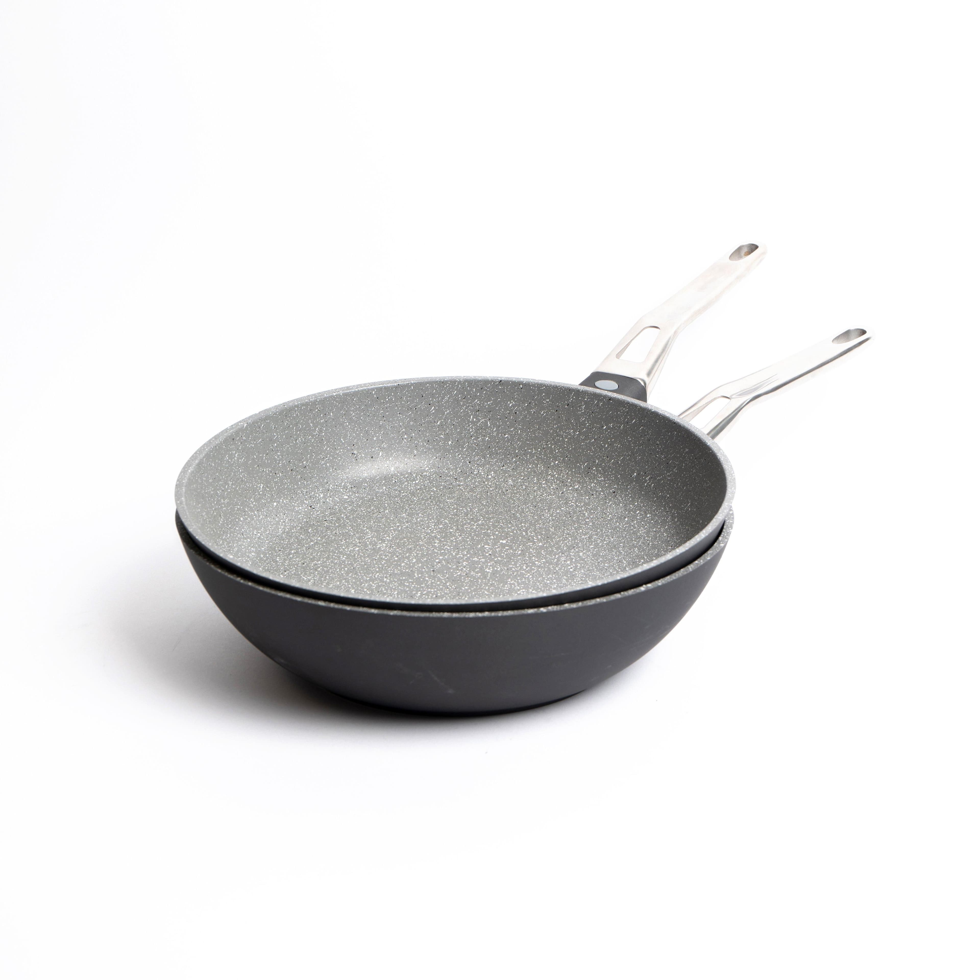 2pc Induction Safe Cast Aluminium Cookware Set 28cm Non Stick Frying Pan & 28cm Wok