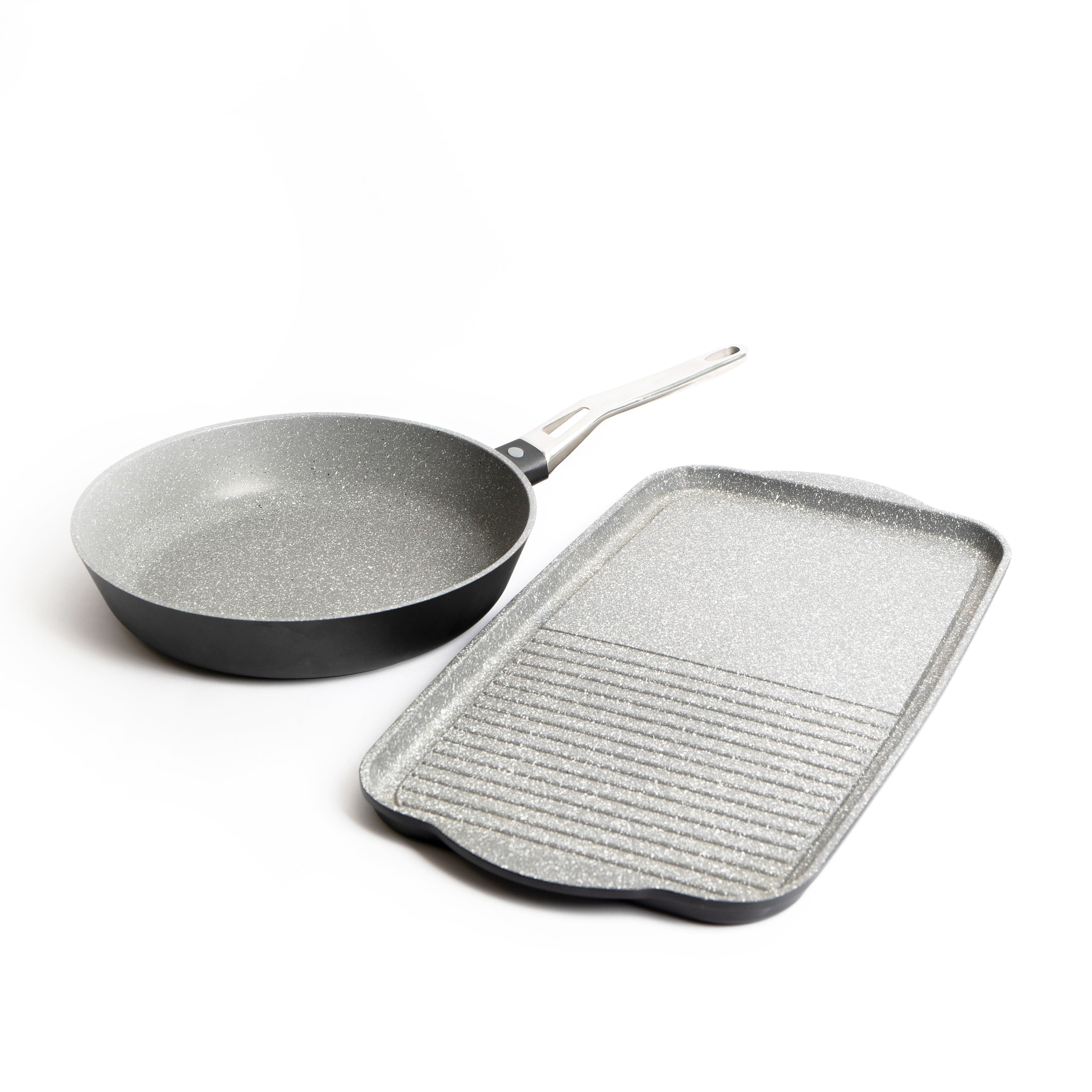 2pc Induction Safe & Non Stick Cast Aluminium Pan Set 28cm Frying Pan Dual Griddle Tray