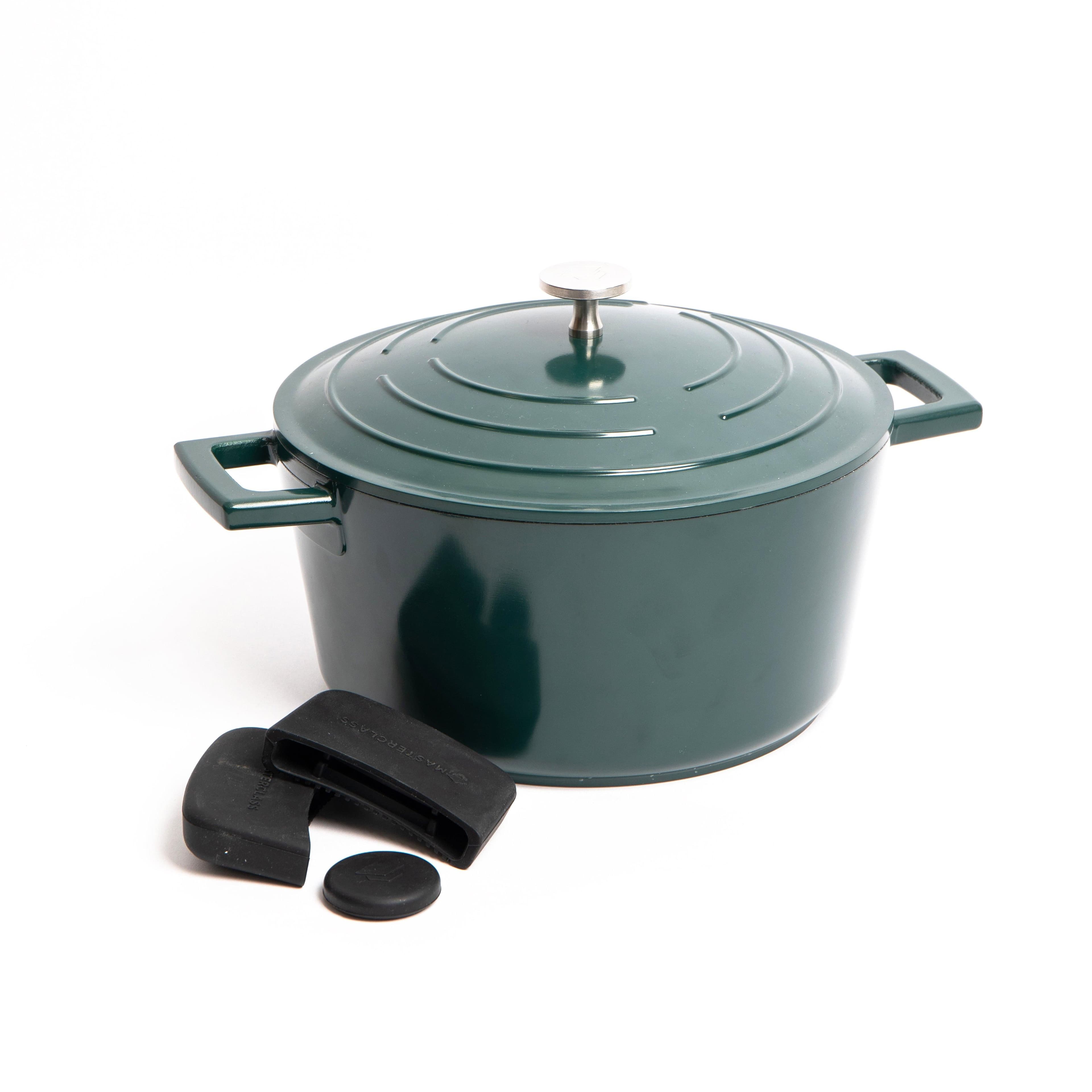 2pc Cookware Set Hunter Green Non Stick Cast Aluminium Casserole Dish 24cm 4 Litre 3pc Silicone Handle Cover Set Gift Boxed