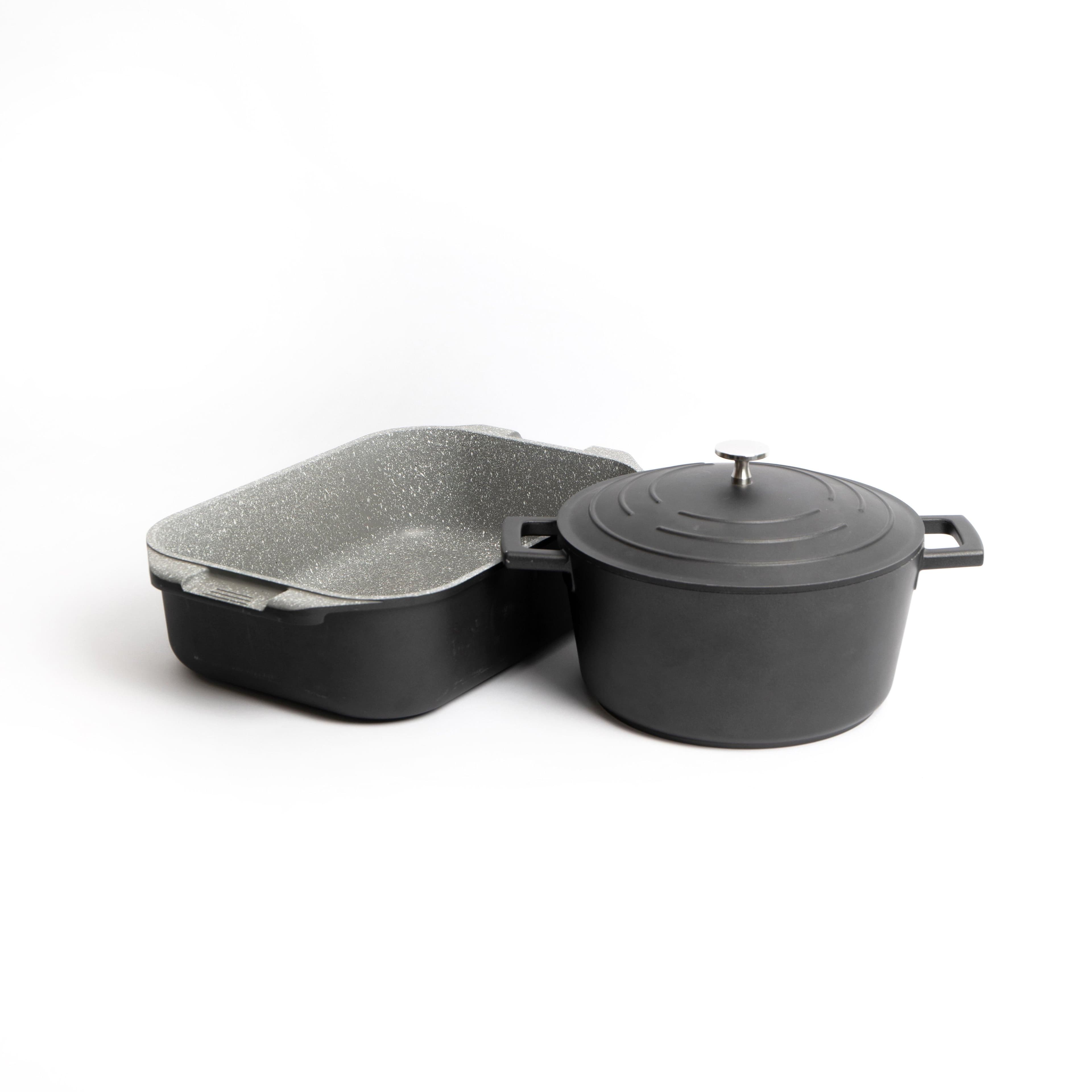 2pc Cookware Set Non Stick Cast Aluminium Casserole Dish Roasting Pan 34cm Gift Boxed