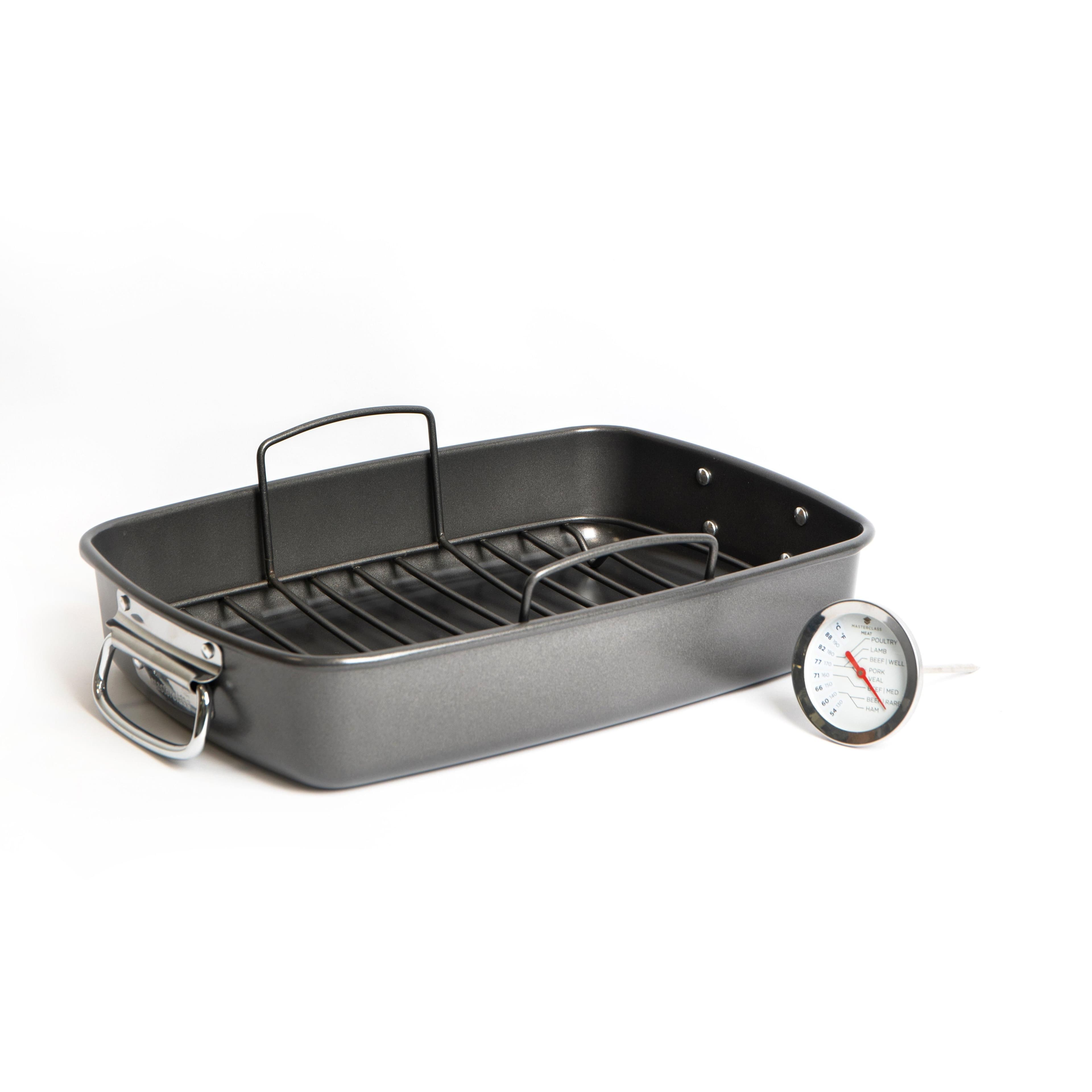 2pc Non Stick Roasting Set Large Roasting Tin & Rack Wireless Stainless Steel Meat Thermometer
