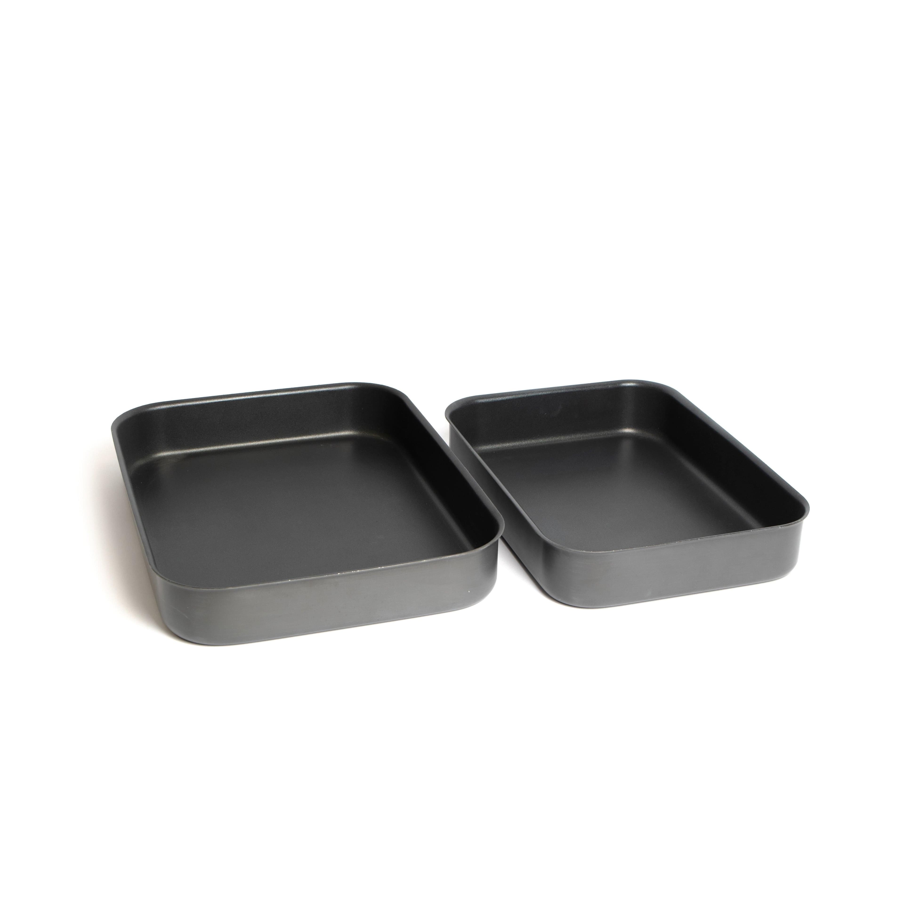 Set 2 Non Stick Hard Anodised Aluminium Roasting Tins 42cm x 31cm & 37cm x 36.5cm
