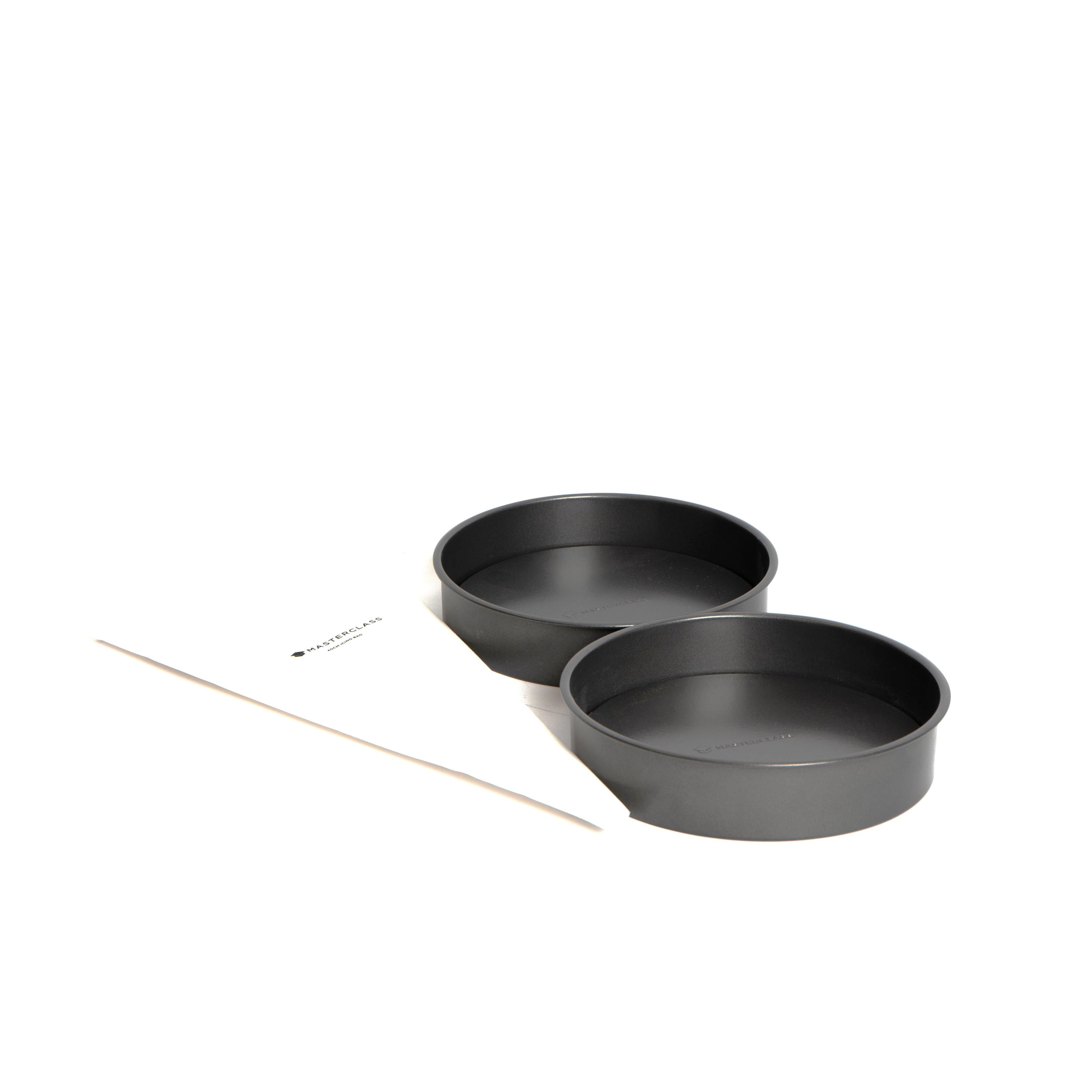 3pc Baking Bundle Includes 2x Non Stick Loose Base Round 20cm Sandwich Pans 40cm Icing Piping Bag