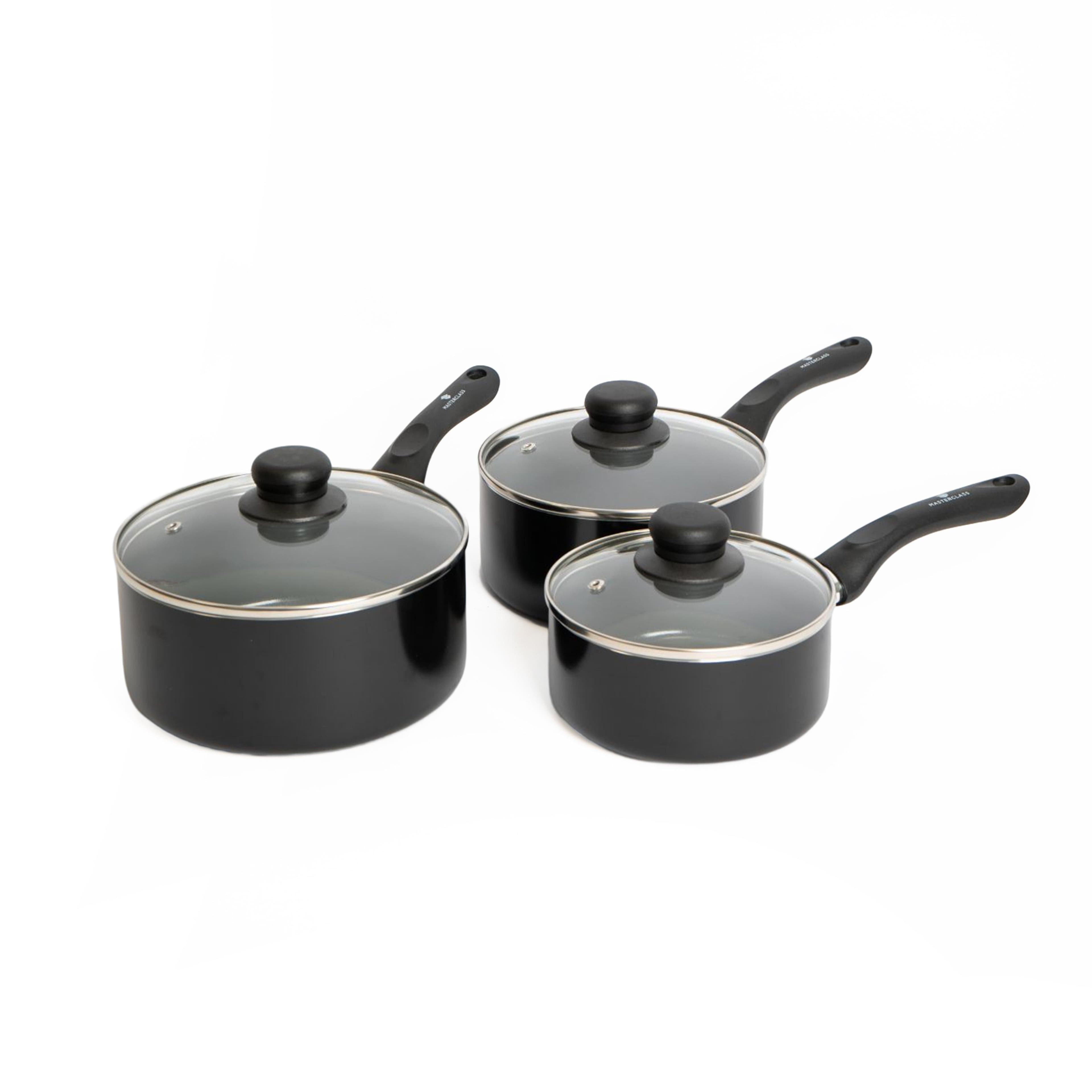 3pc Can to Pan Non Stick Alumninium Saucepan Set 16cm 18cm 20cm Saucepans Lids