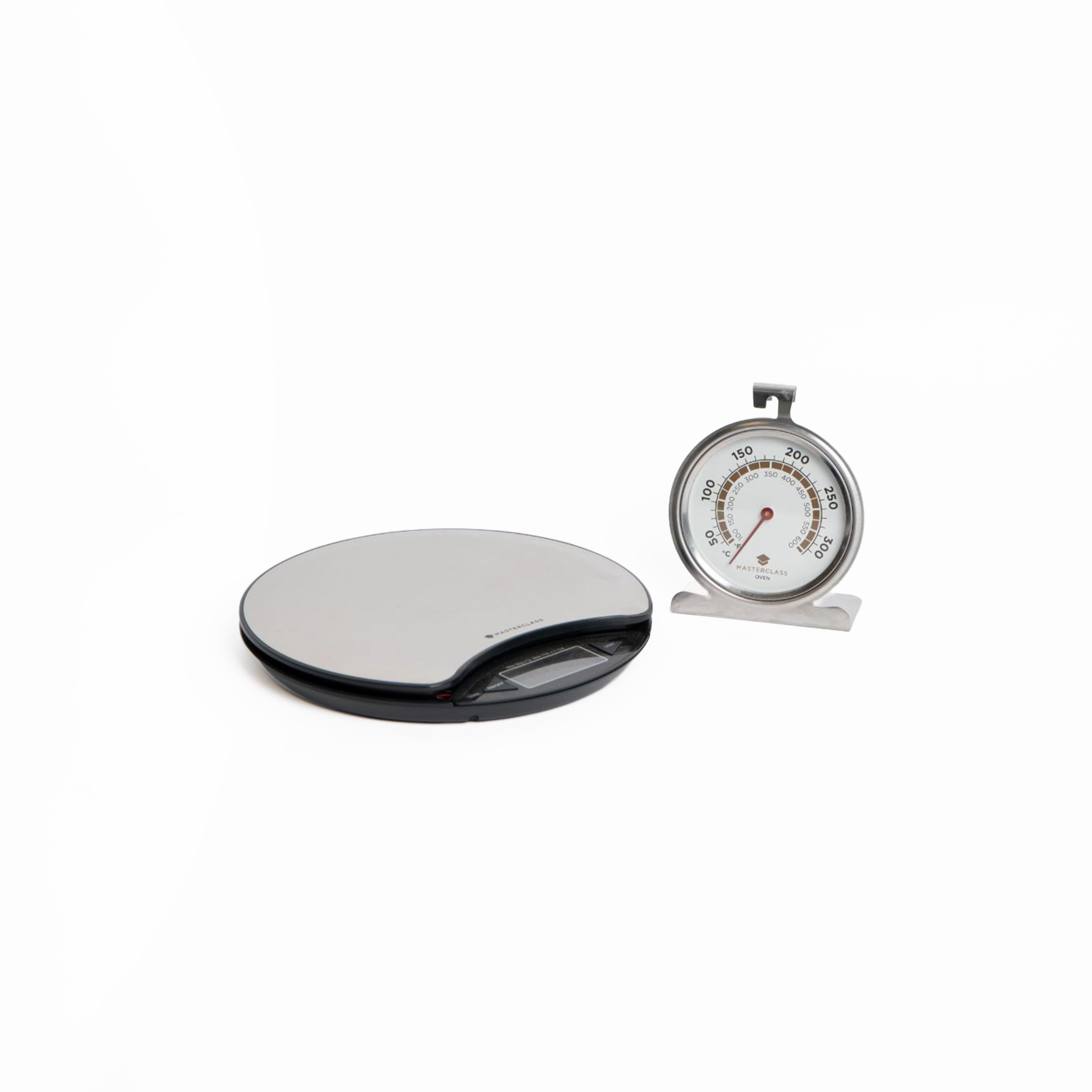 2pc Kitchen Tools Set Digital LED Round Platform Scales Deluxe Stainless Steel 10cm Meat Thermometer