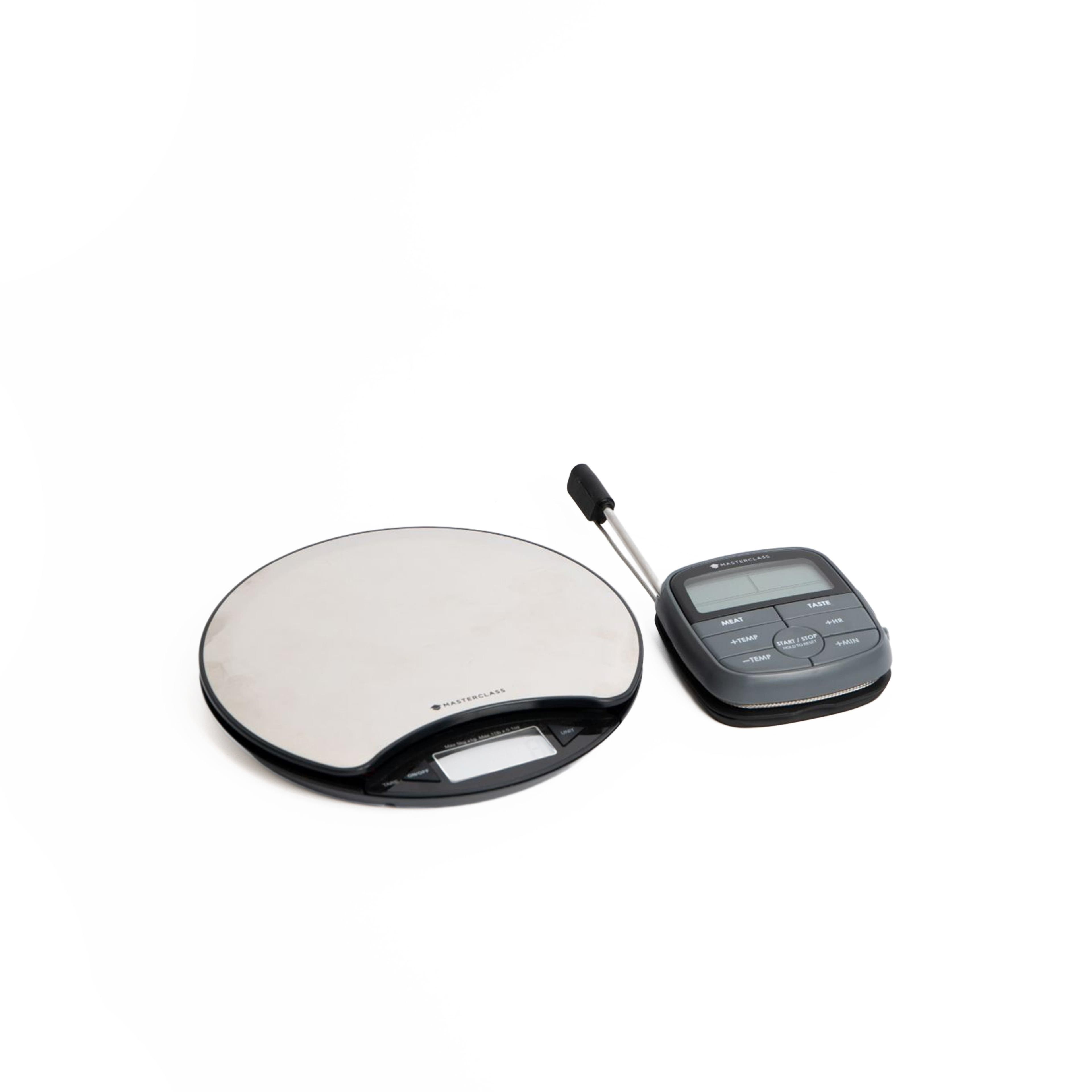 2pc Kitchen Set Digital Round Dry & Liquid Platform Weighing Scales 24hr Kitchen Timer