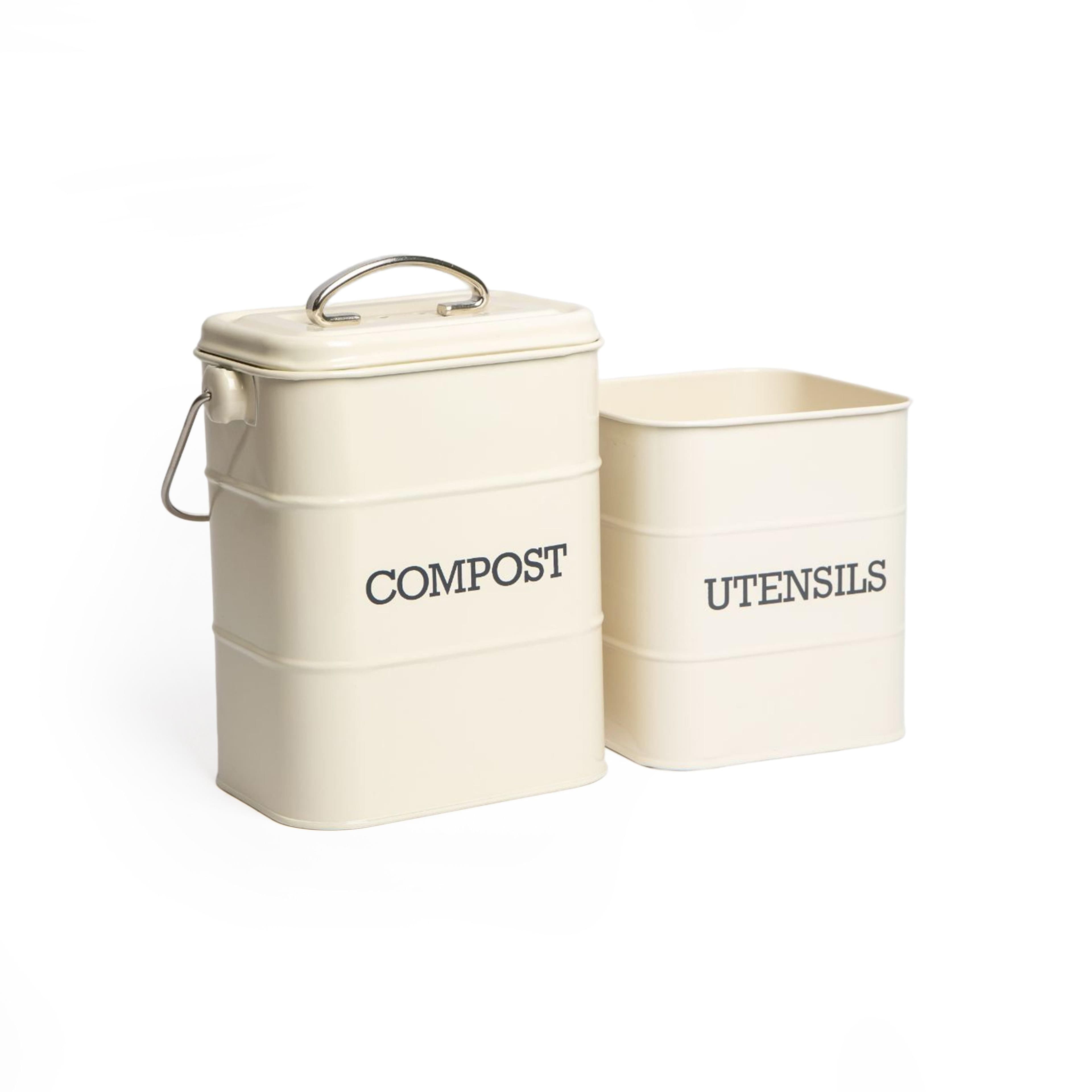 2pc Antique Storage Set Compost Bin Utensil Pot