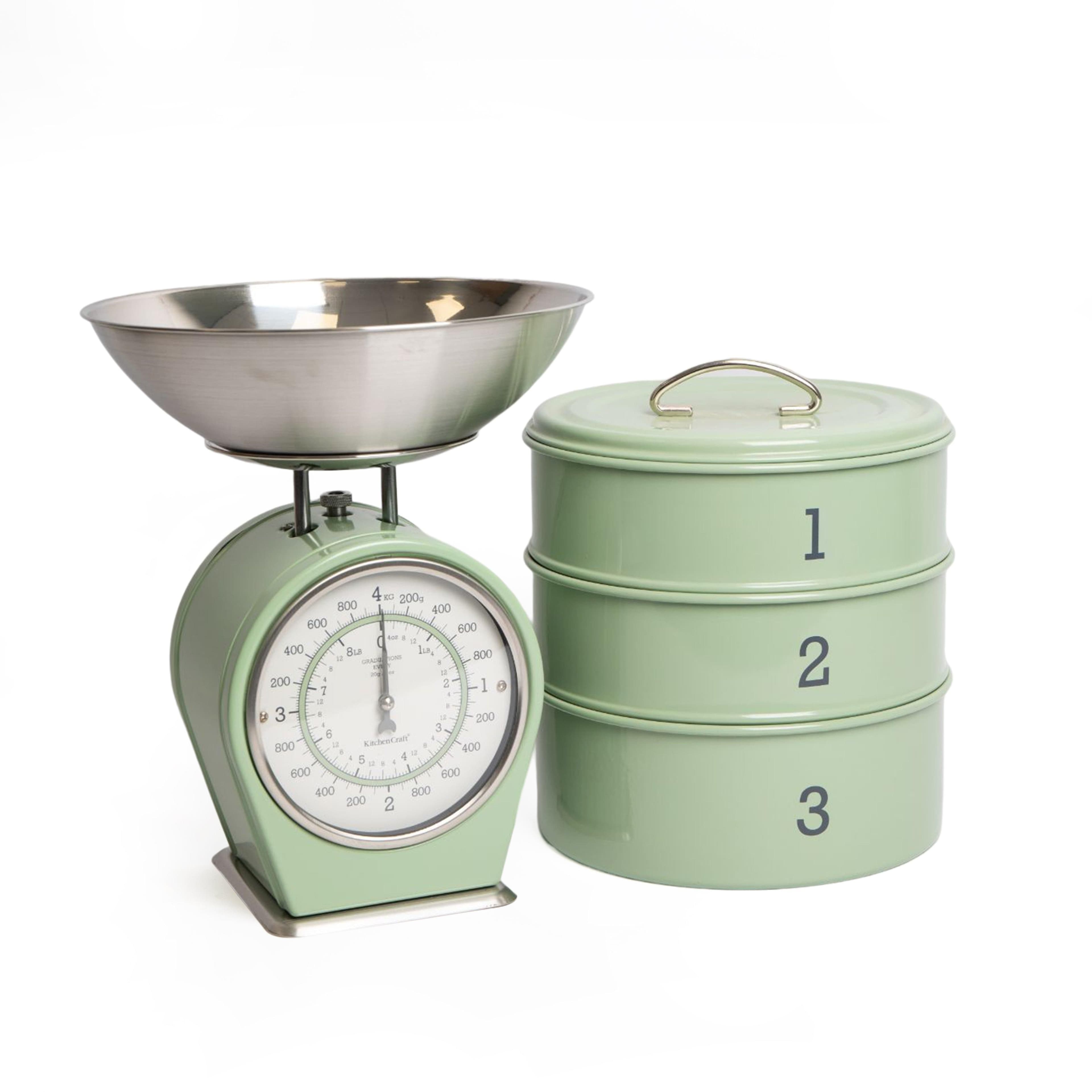 2pc English Sage Green Kitchenware Set Three Tier Cake Tin Mechanical Scale