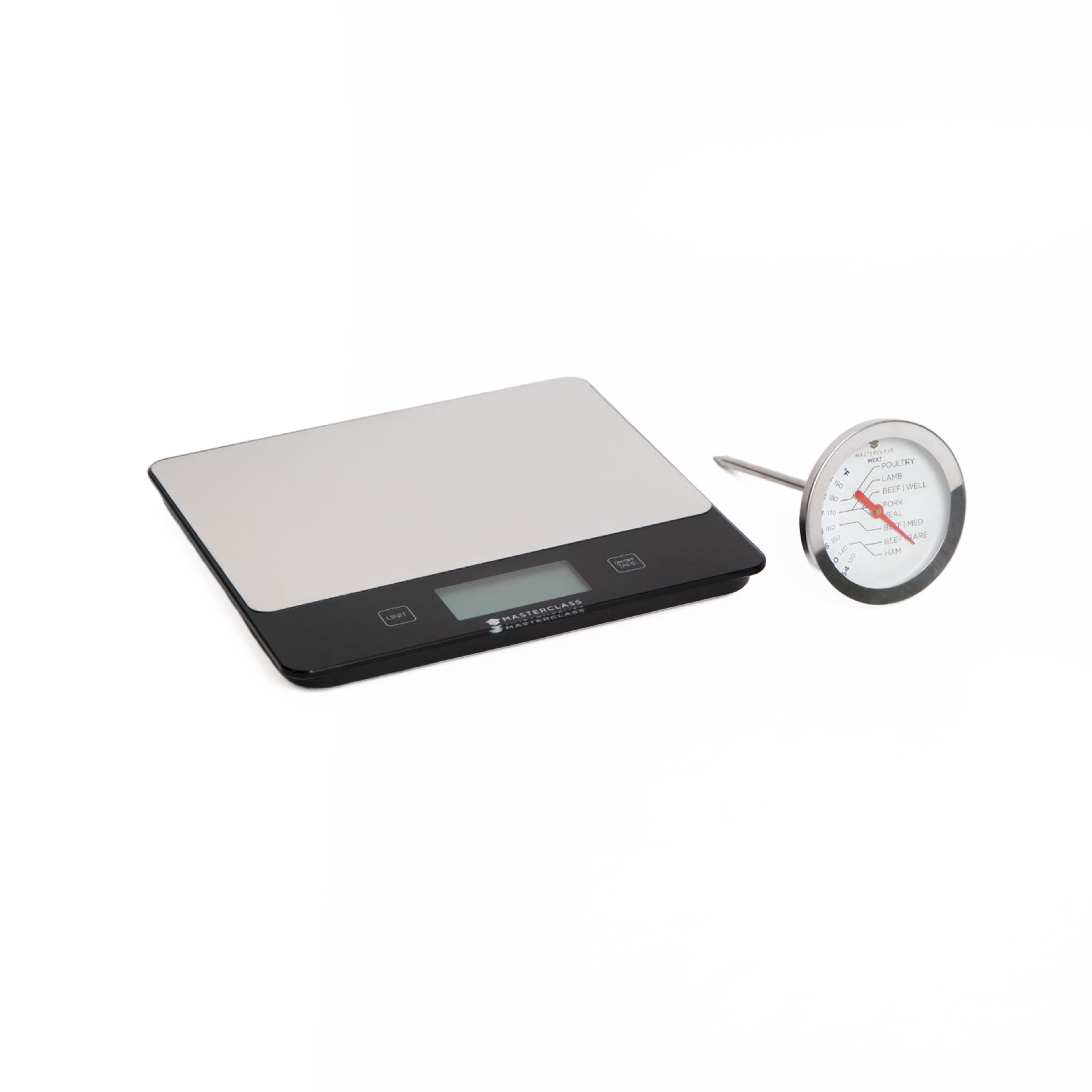 2pc Kitchen Tools Set Digital Dry Liquid Platform Scale Deluxe Stainless Steel Large Meat Thermometer