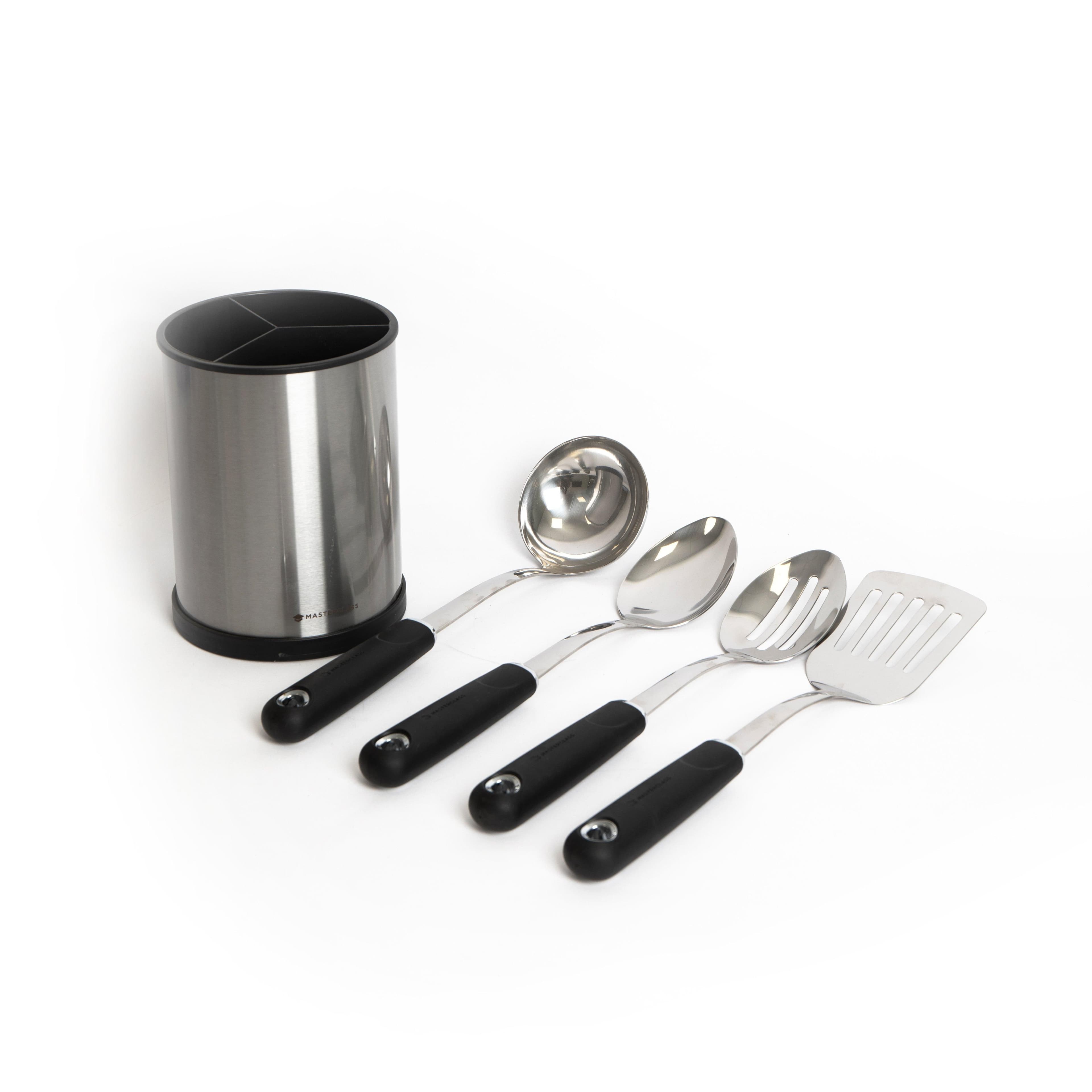 5pc Stainless Steel Utensil Set Cooking Spoon Slotted Spoon Slotted Turner Ladle Utensil Holder