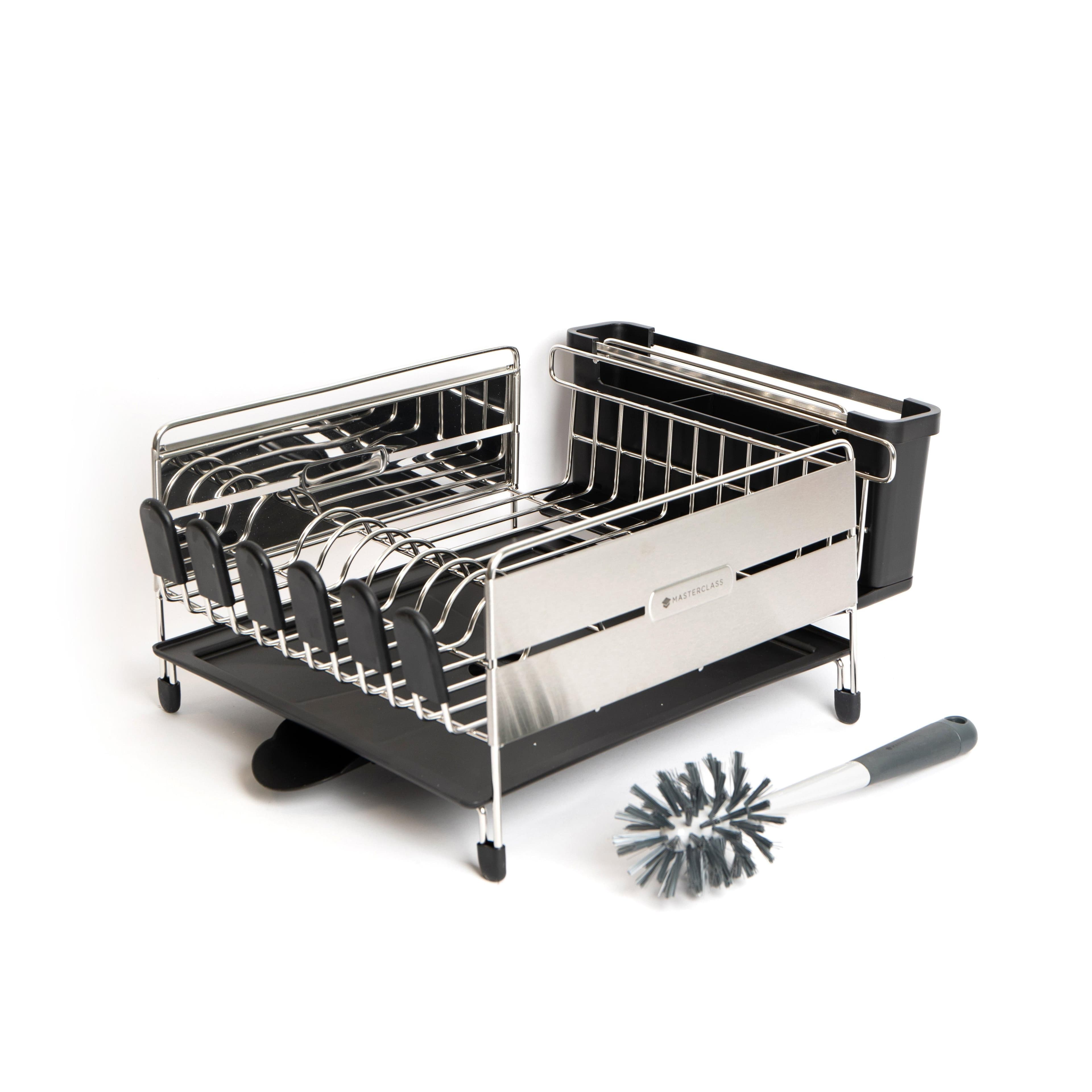 2pc Deluxe Kitchen Tool Set including Stainless Steel Dish Drainer Removable Drip Tray Anti Scratch Bottle Brush