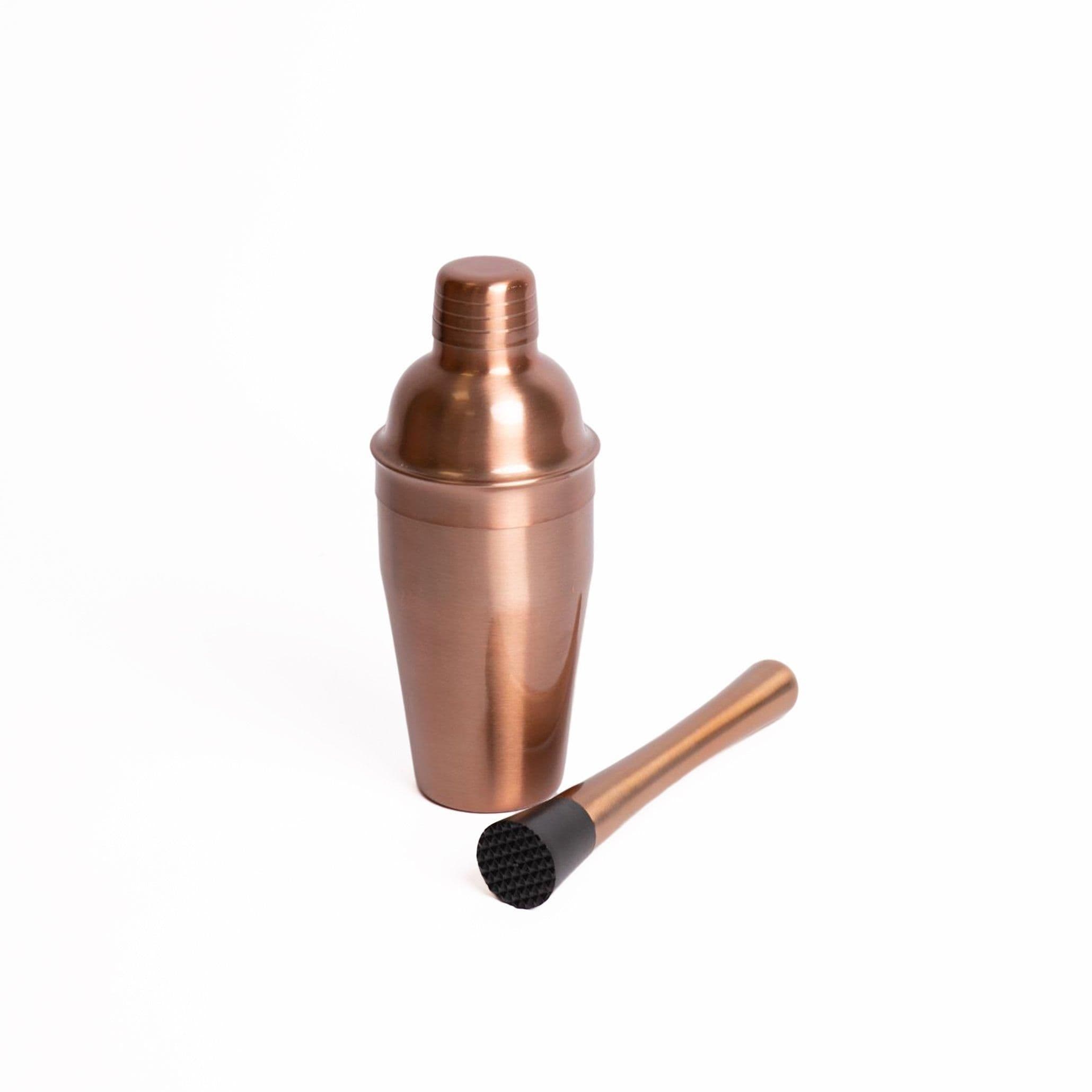 2pc Cocktail Shaker Set including Copper Finish Cocktail Shaker and Drinks Muddler