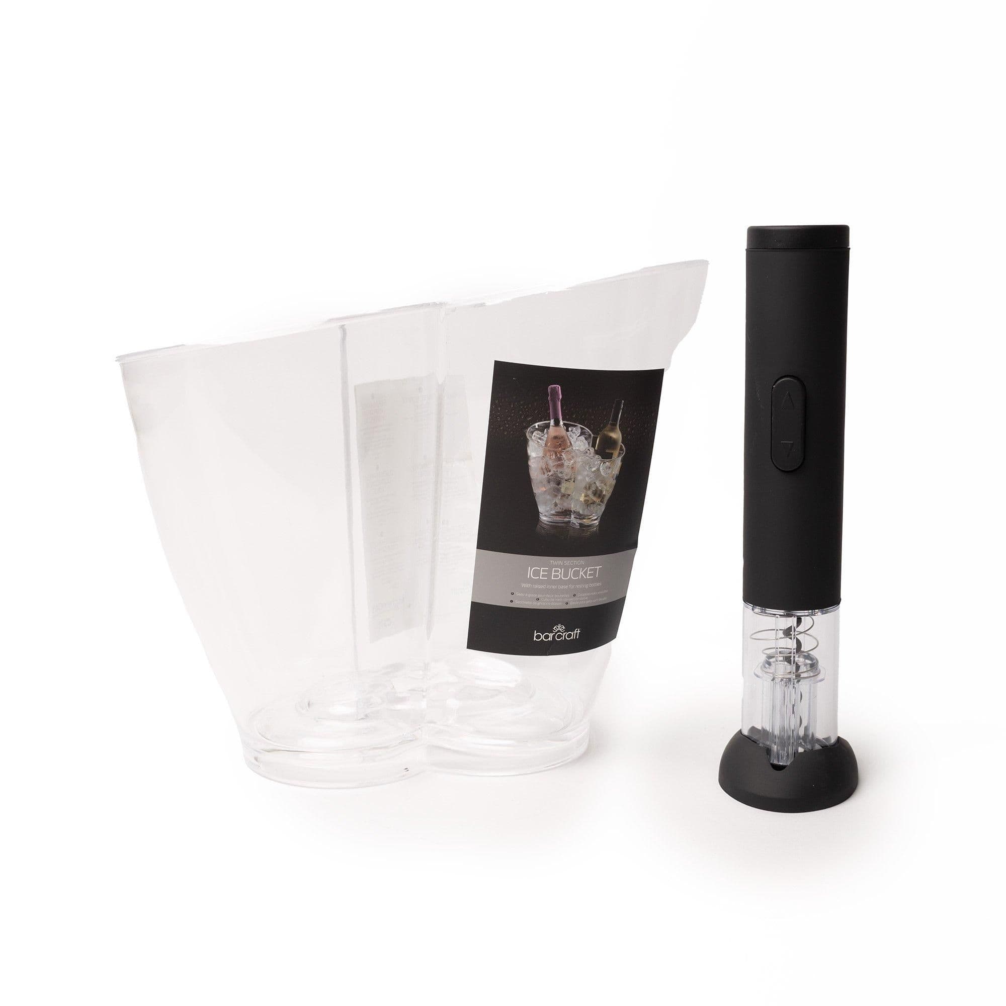 2pc Barware Set including Acrylic Double Sided Drinks Pail and Electric Corkscrew