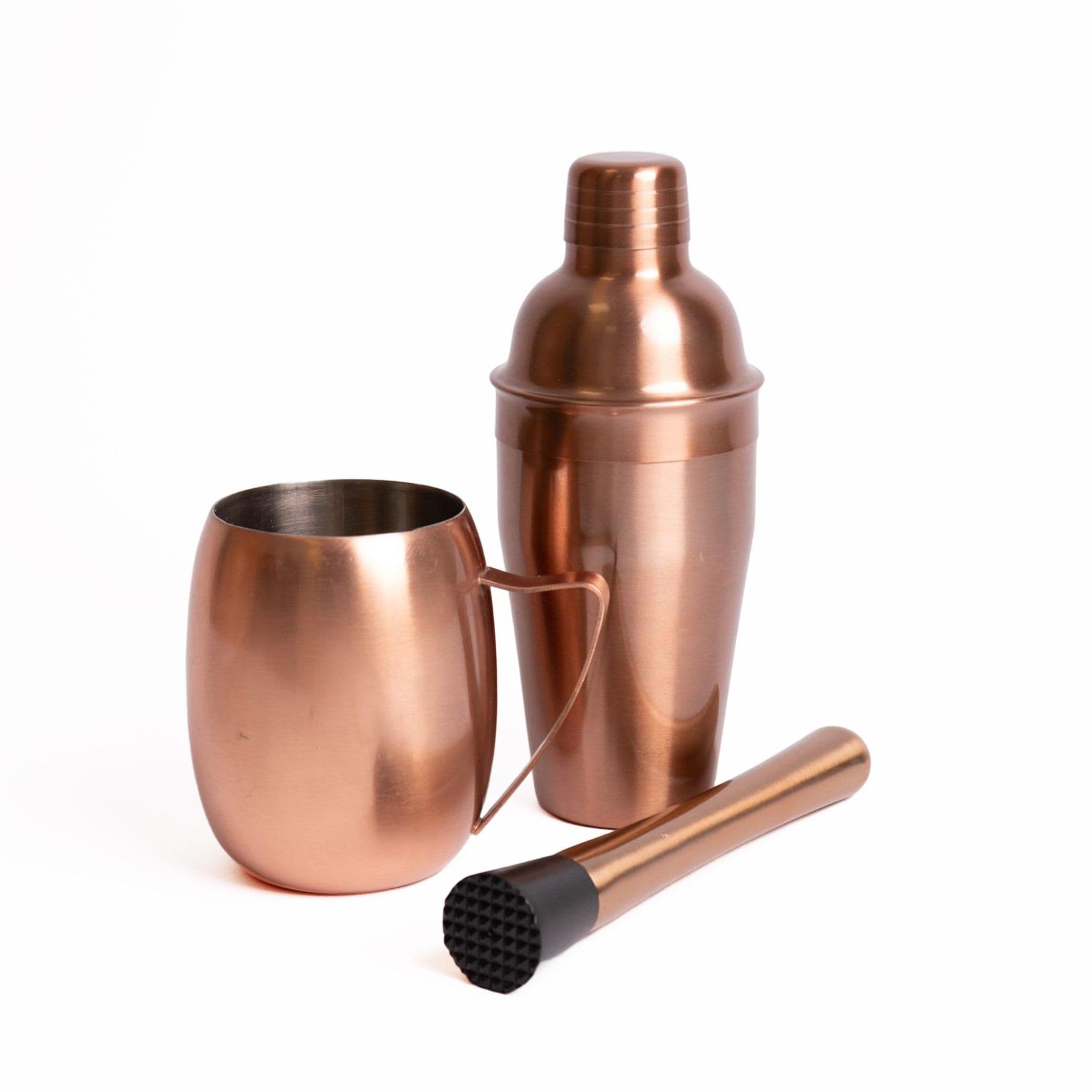 3pc Cocktail-Making Set with Copper-Finish Cocktail Shaker, Muddler and Moscow Mule Mug