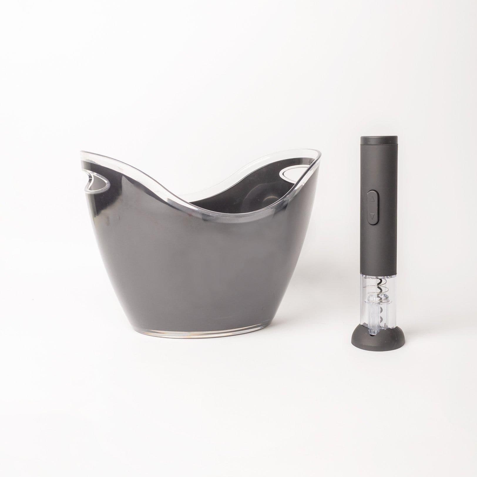 2pc Barware Set including Black Acryclic Drinks Pail and Electric Bottle Corkscrew