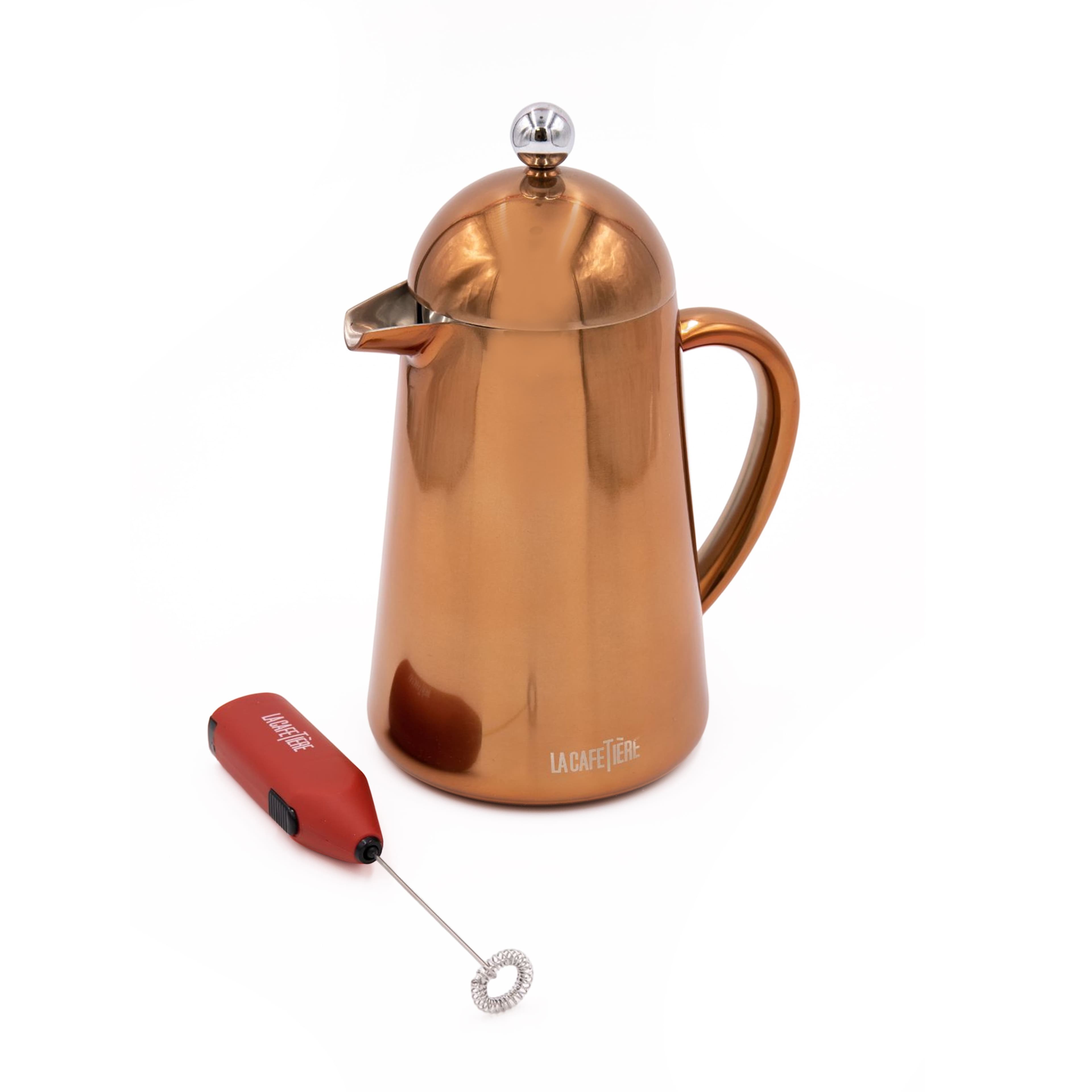 2pc Coffee Set Copper Havana 8 Cup Double Walled Cafetière Battery Milk Frother