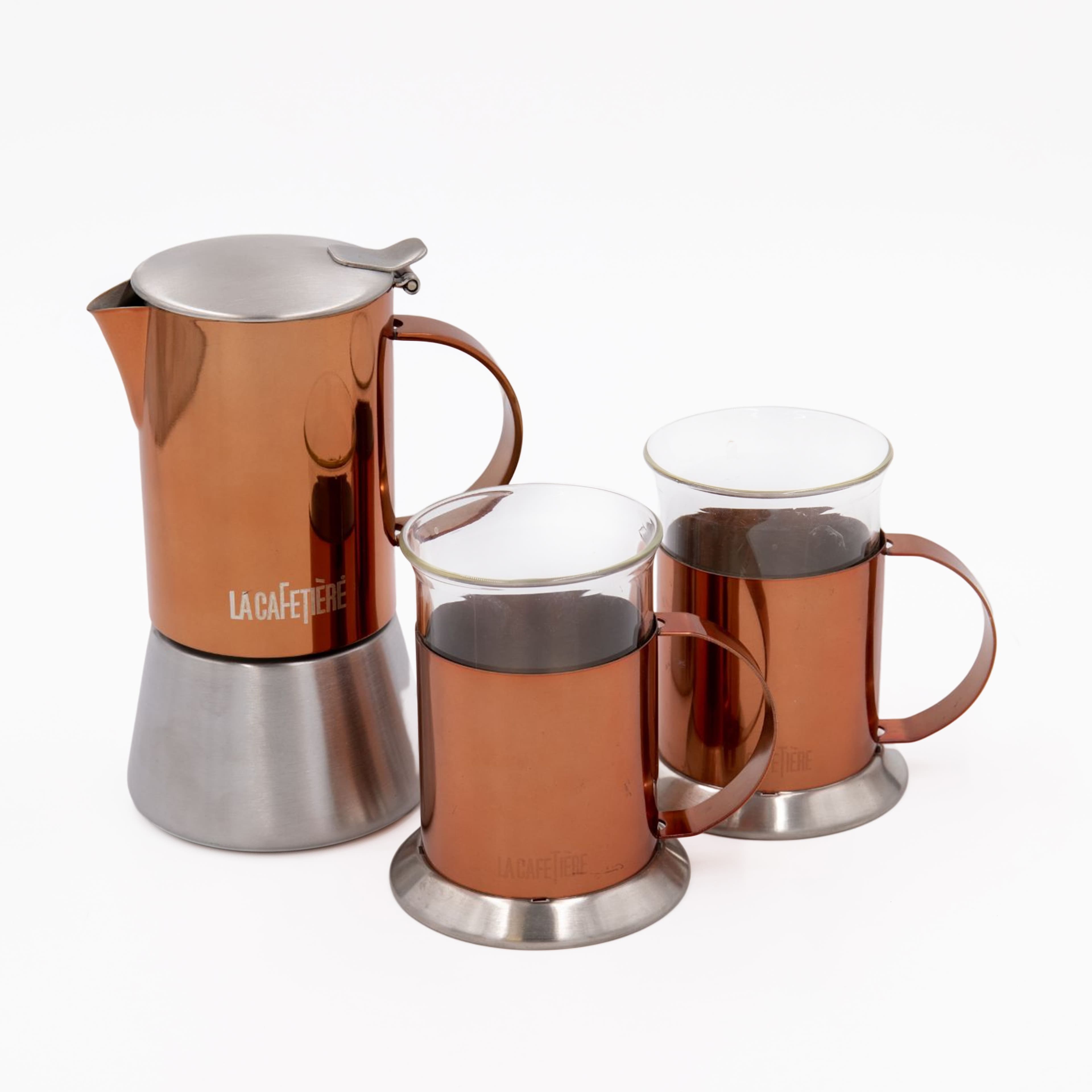 3pc Espresso Set 4 Cup Espresso Coffee Maker Two Coffee Mugs