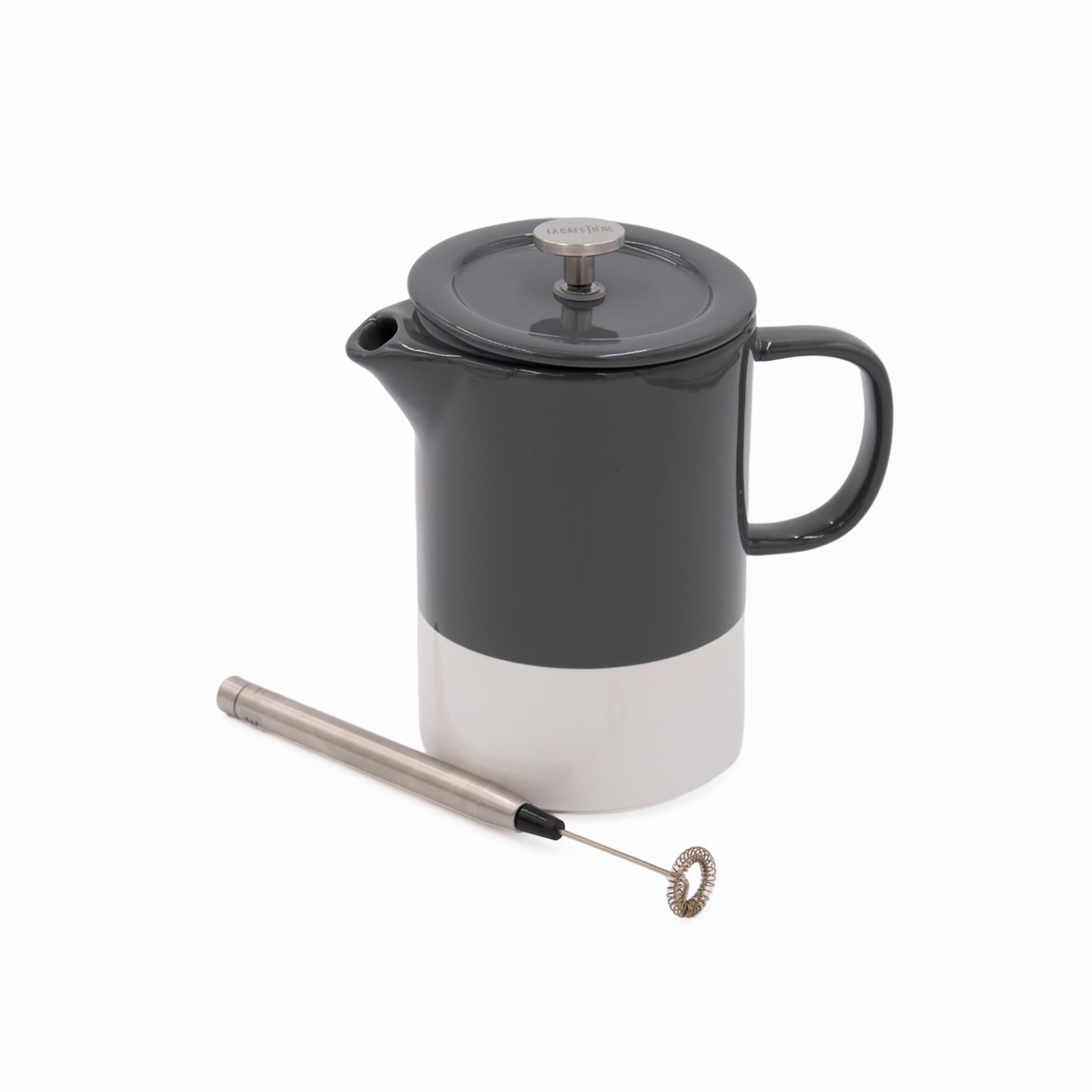 2pc Coffee Set Barcelona 6 Cup Ceramic Cafetière Battery Operated Handled Milk Frother