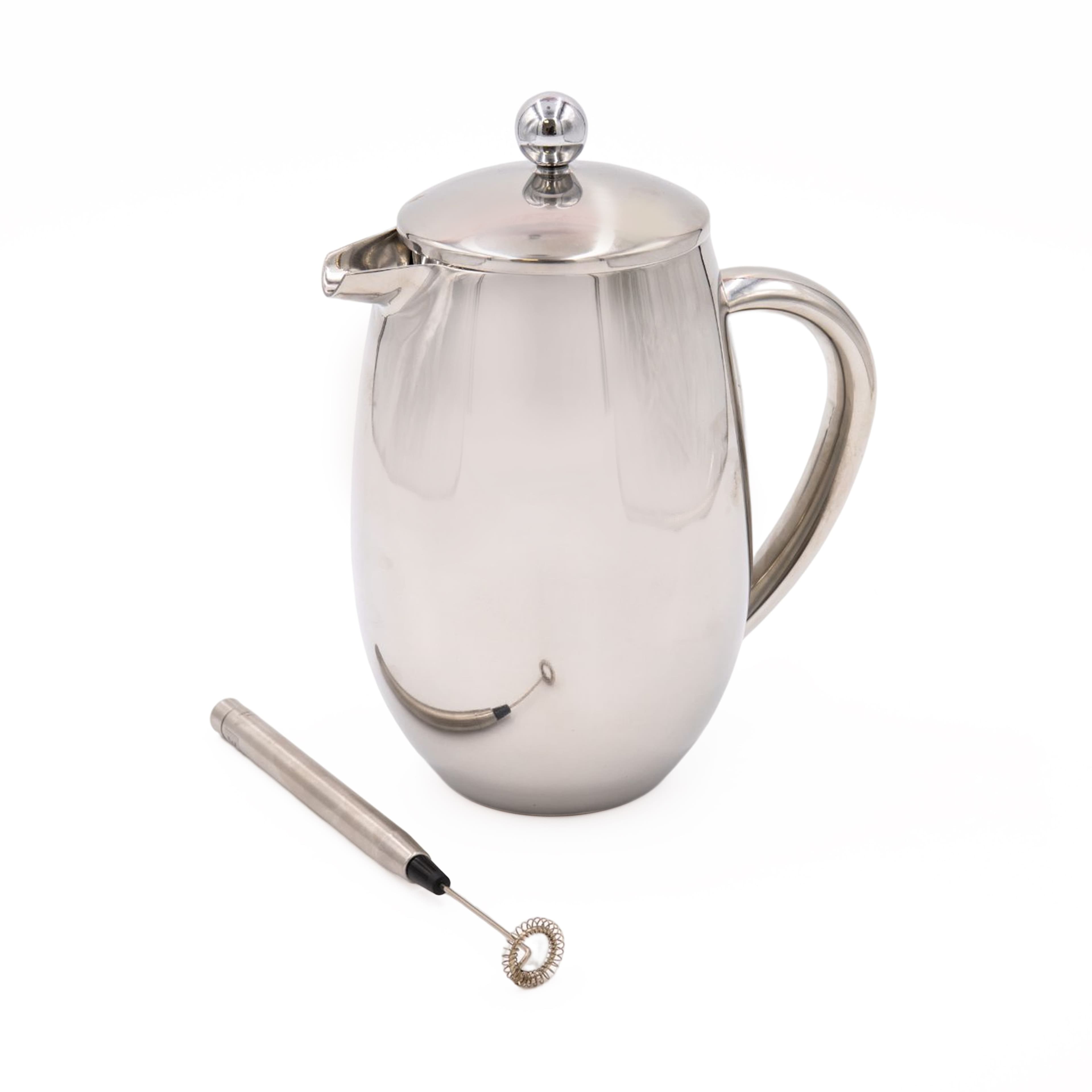 2pc Coffee Set 8 Cup Double Wall French Press Battery Operated Handheld Milk Frother Set