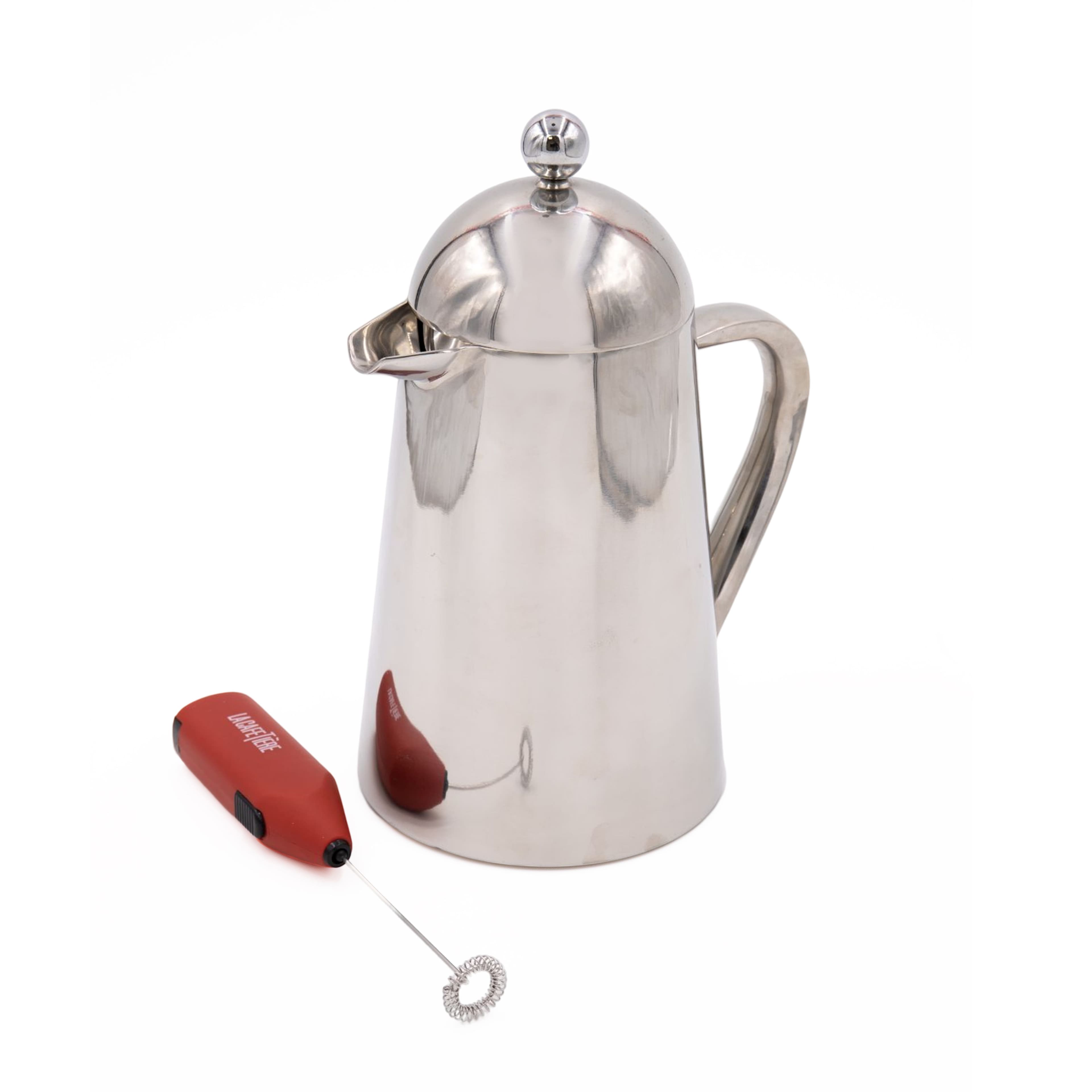 2pc Cafetière Set Stainless Steel Havana 8 Cup Double Walled Cafetière Battery Milk Frother