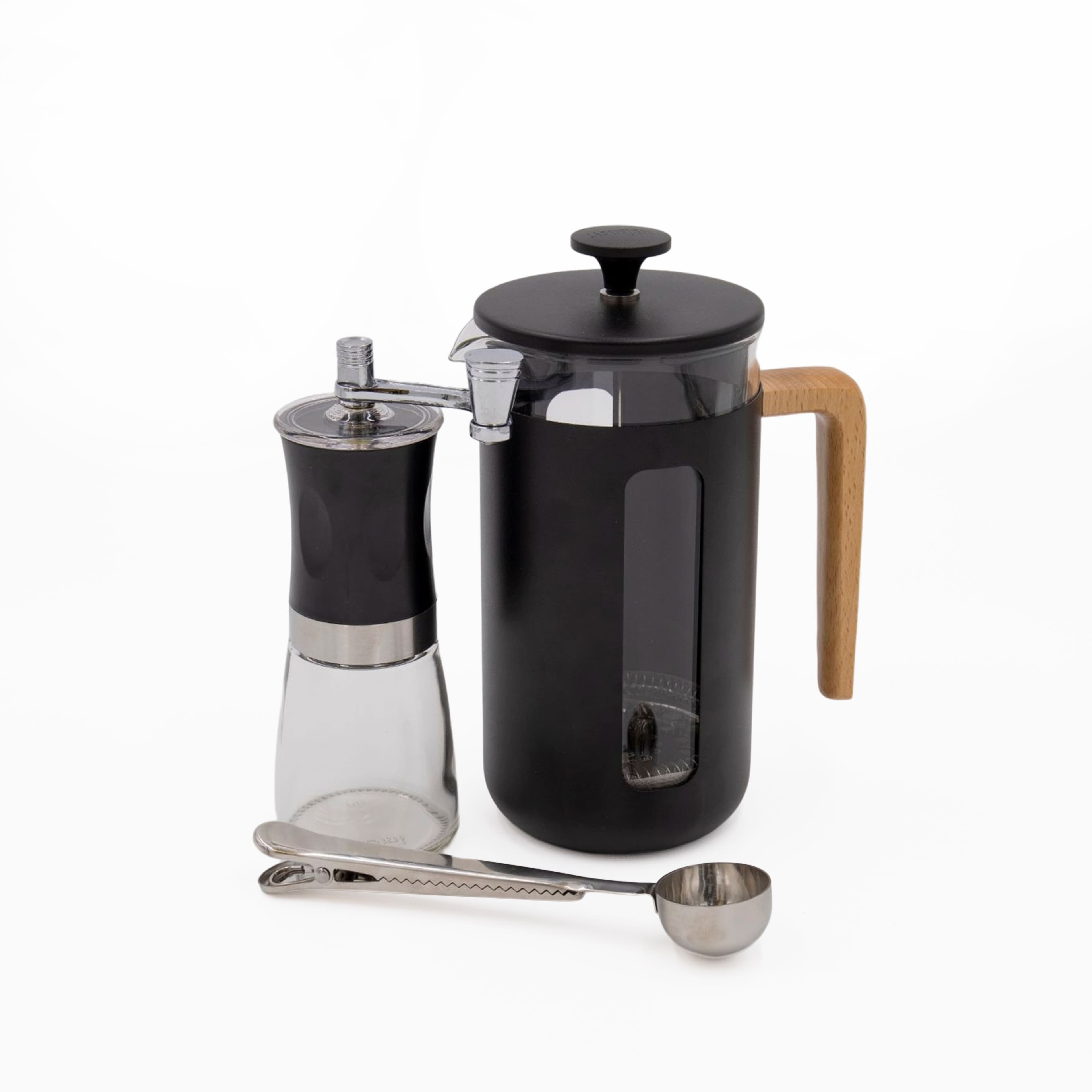 3pc Cafetière Gift Set Pisa 8 Cup Cafetière Manual Coffee Grinder Coffee Measuring Spoon