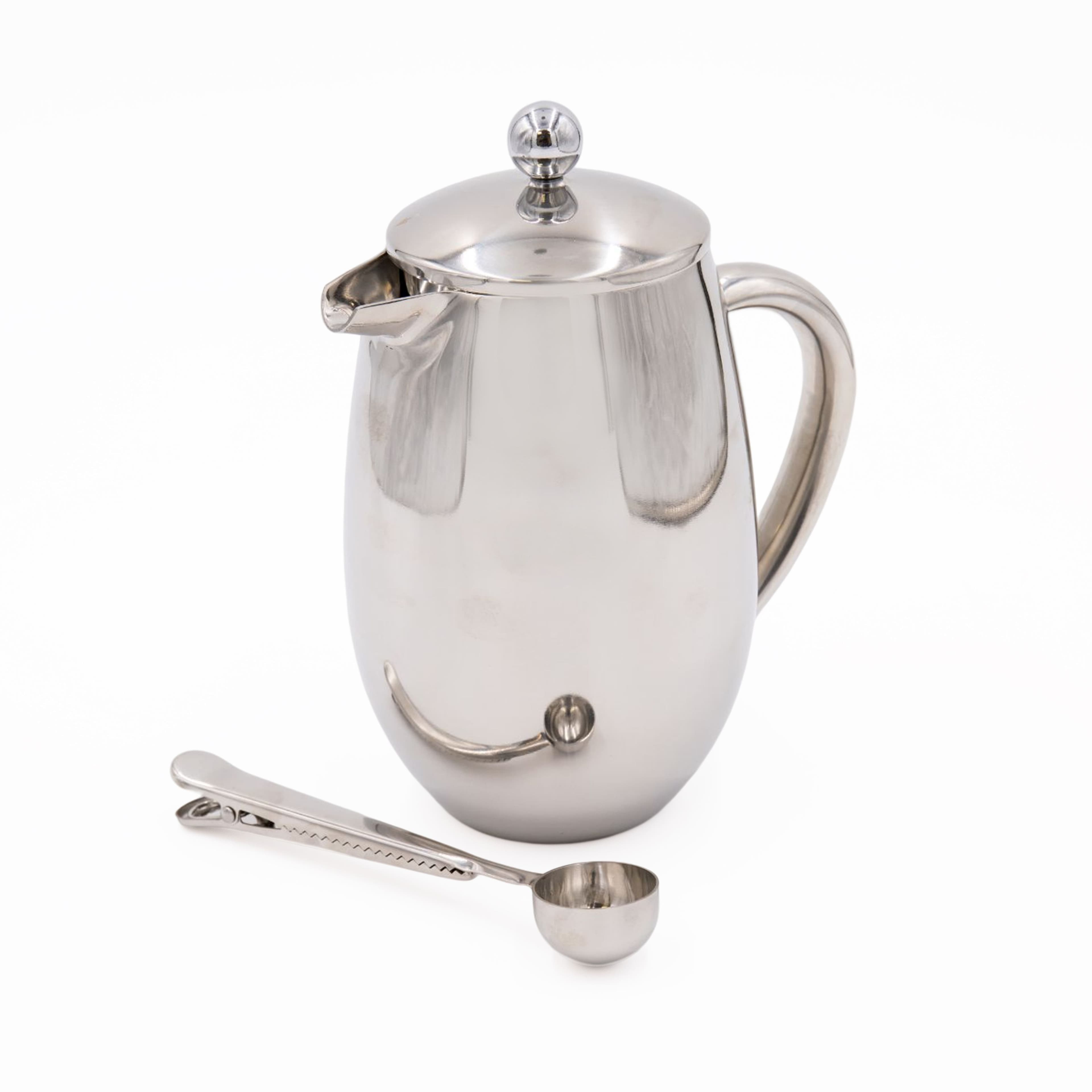2pc Cafetière Set Stainless Steel 8 Cup French Press Coffee Measuring Spoon Clip