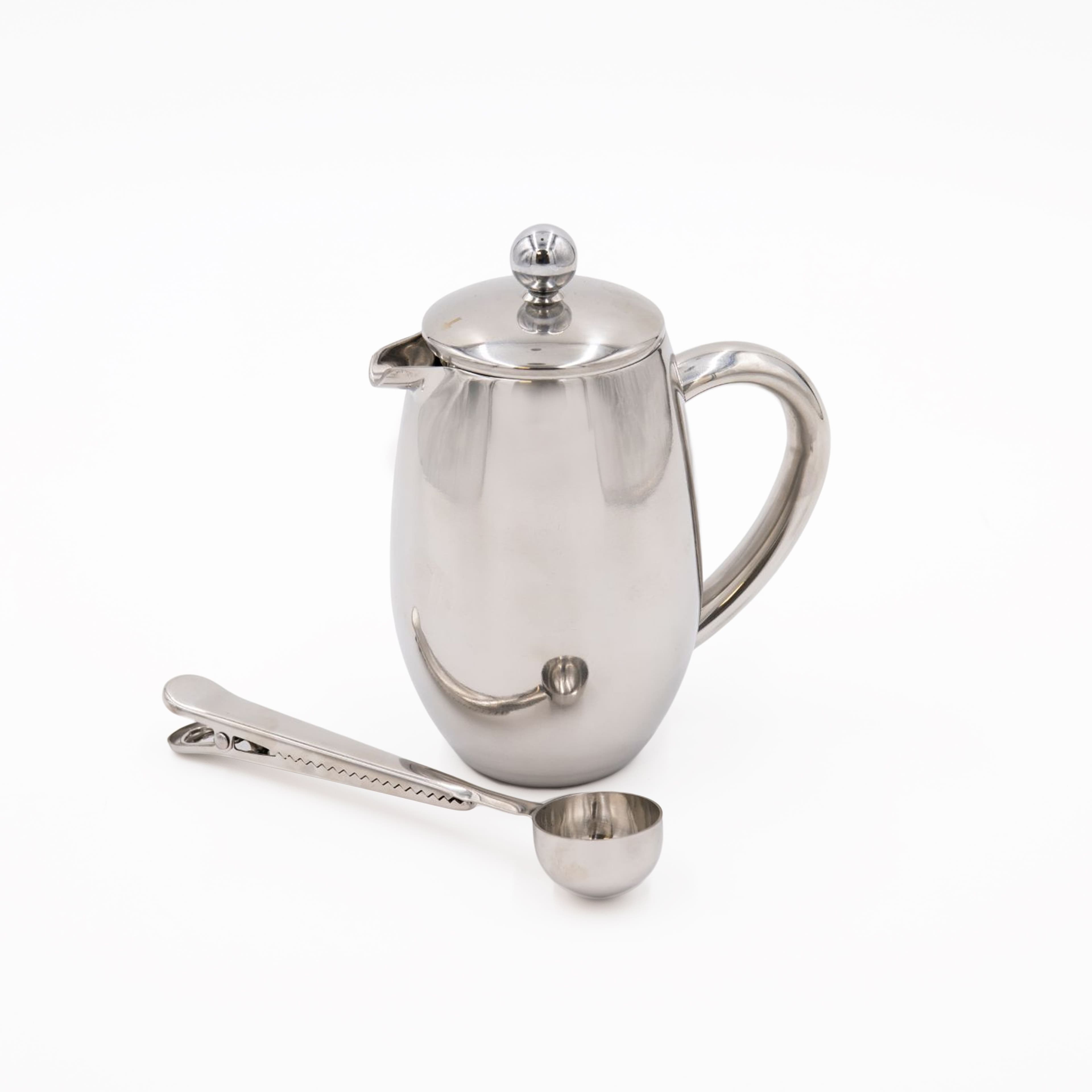 2pc Cafetière Set 3 Cup Stainless Steel French Press Coffee Measuring Spoon Clip