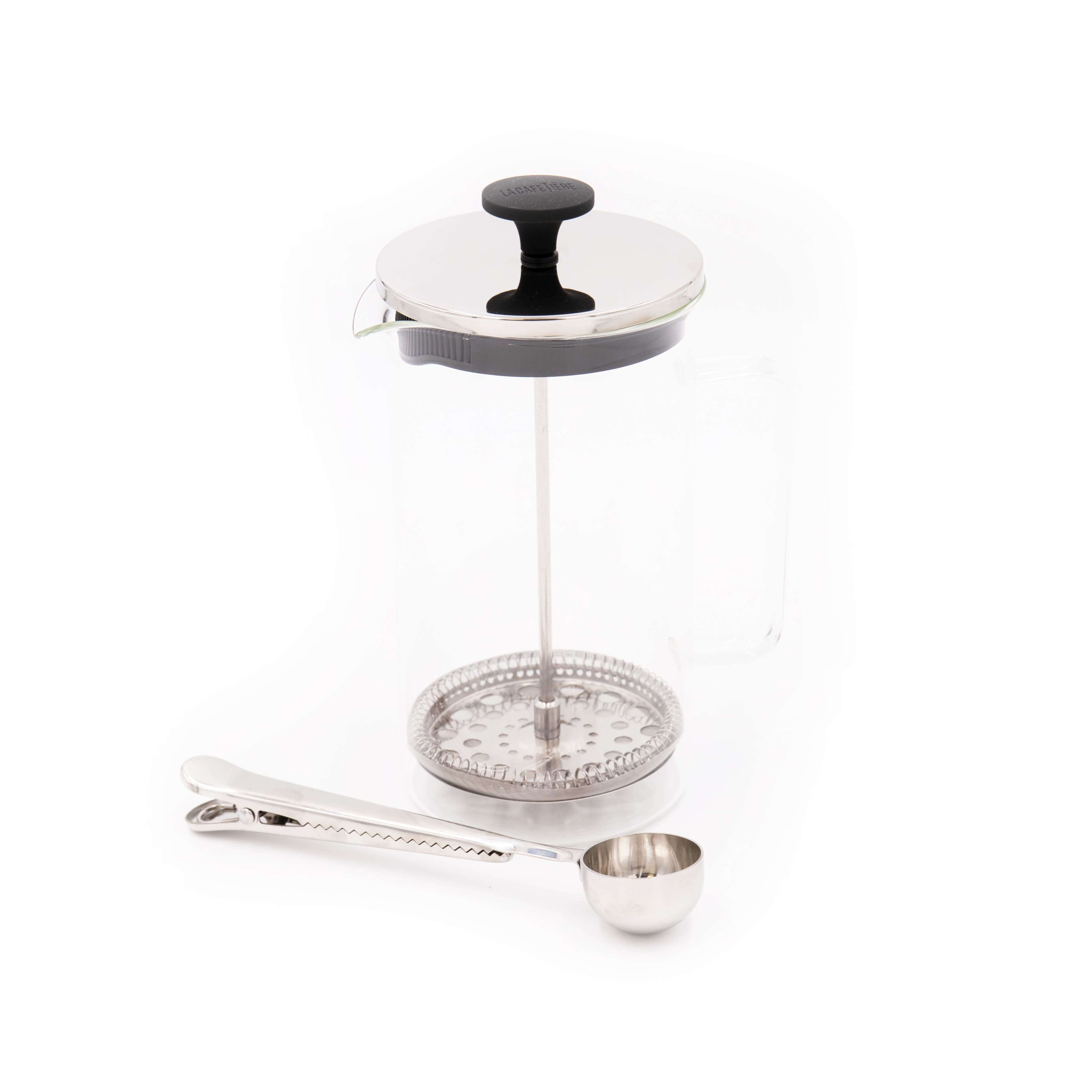 2pc Cafetière Set 8 Cup Glass Cafetière Coffee Measuring Spoon Clip