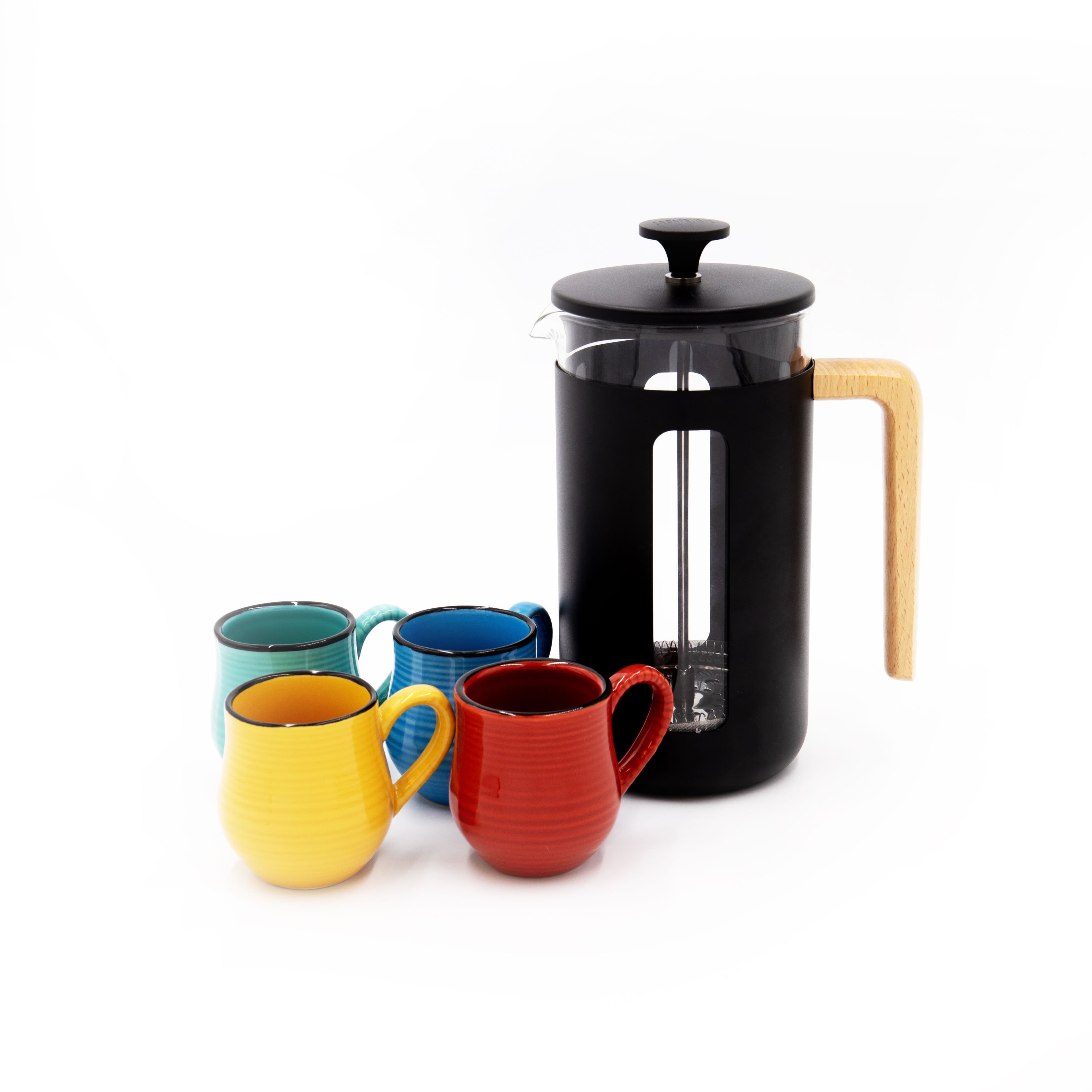 5pc French Press Coffee Set 4 Cup Cafetière Four Mysa Ceramic Espresso Cups