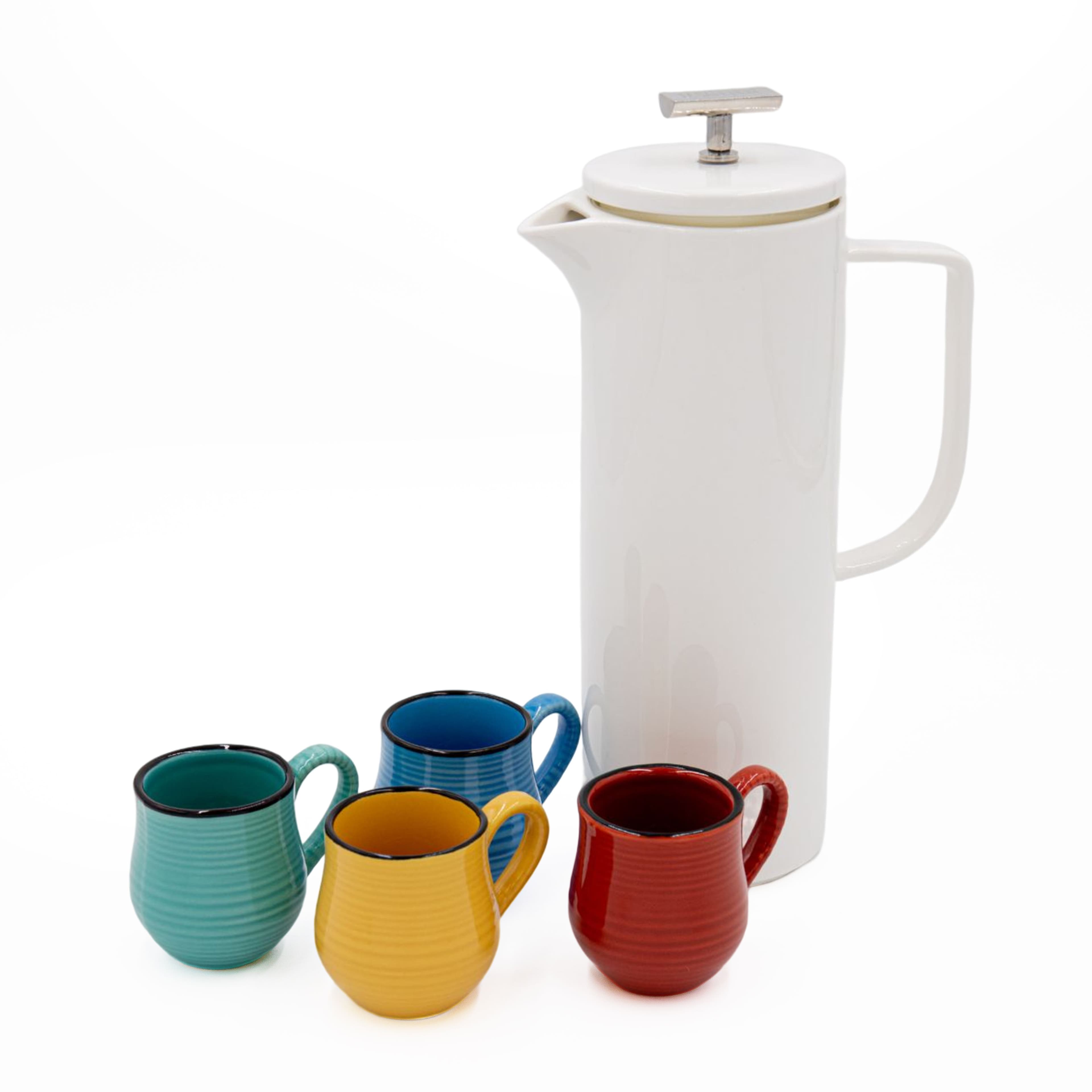 5pc French Press Coffee Set Vienna 8 Cup French Press Coffee Maker 4 Mysa Ceramic Espresso Cups