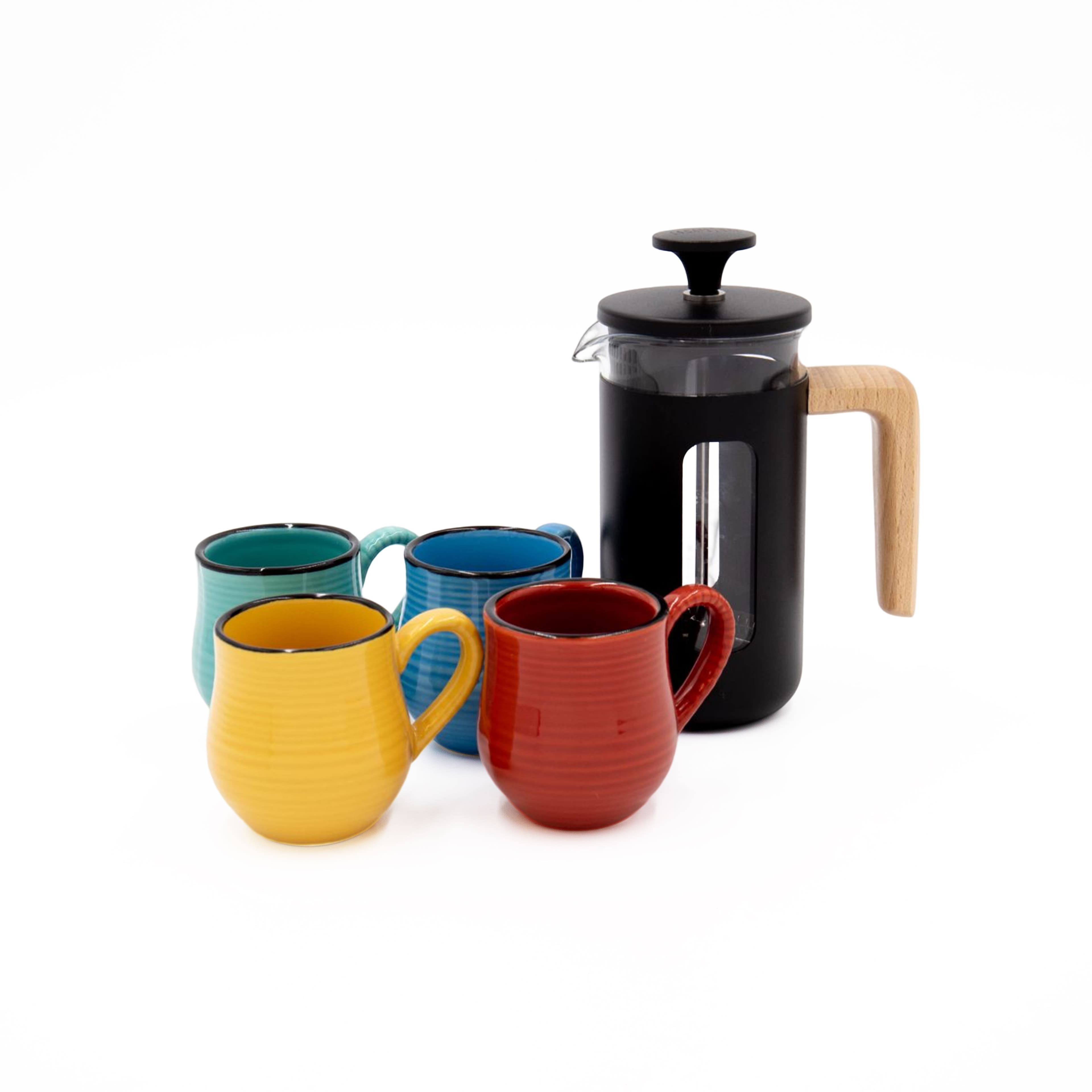 5pc French Press Coffee Set 3 Cup Cafetière Four Mysa Ceramic Espresso Cups