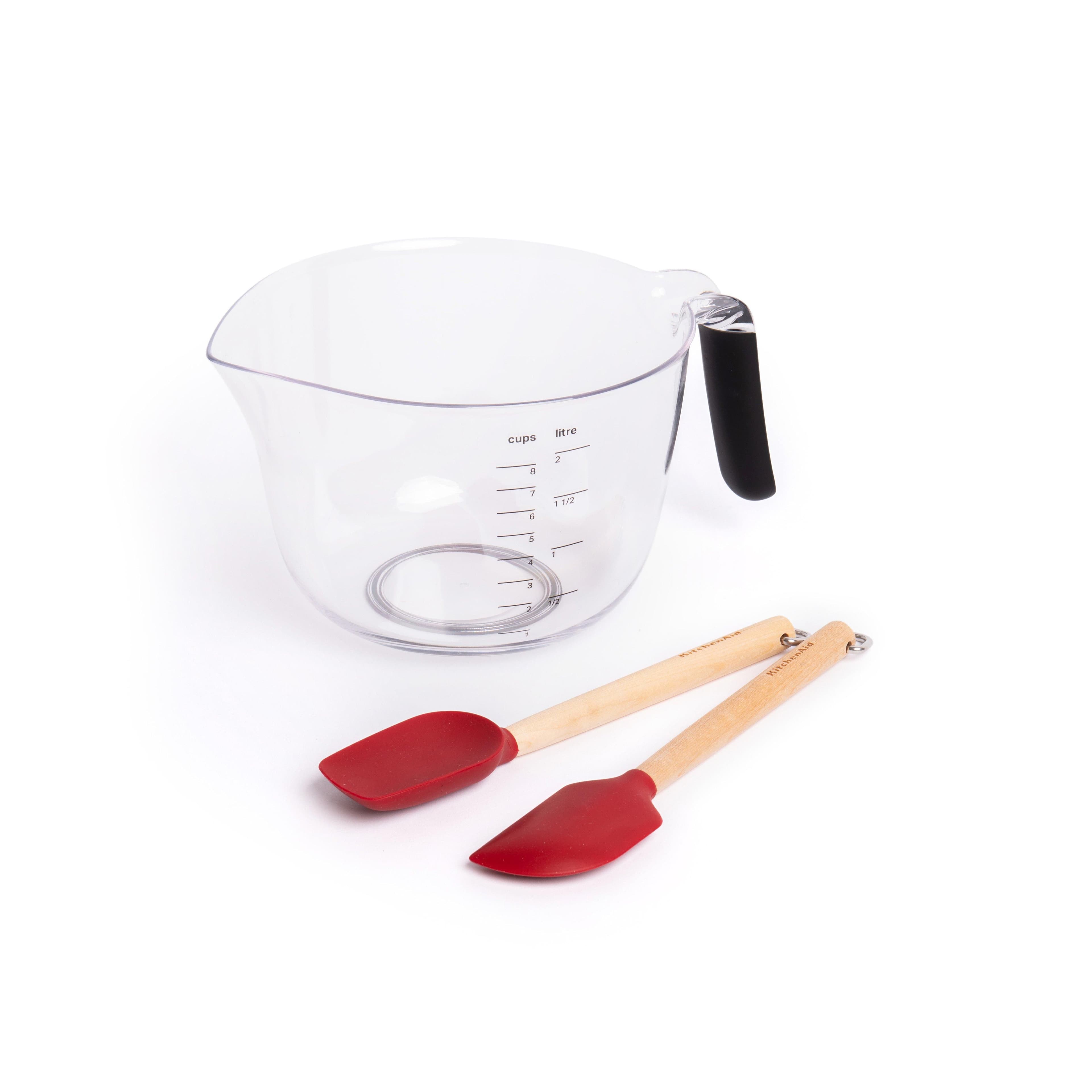 3pc Baking Set with 2x Mini Birchwood and Silicone Spatulas and 1x Non-Slip Mixing Bowl with Handle, 1.9L