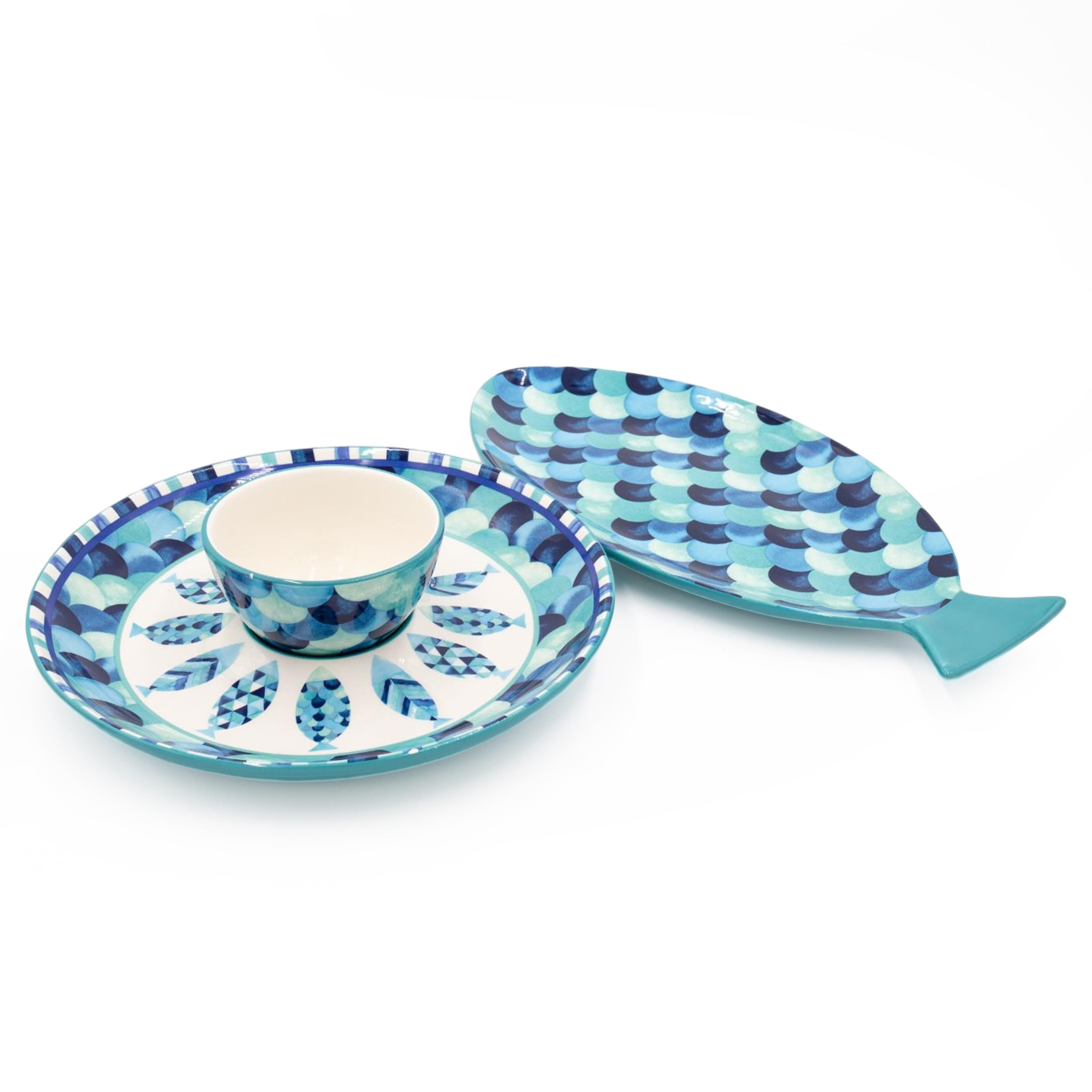 Reef Set 30 cm Chip Dip Platter 40 cm Fish Shaped Platter