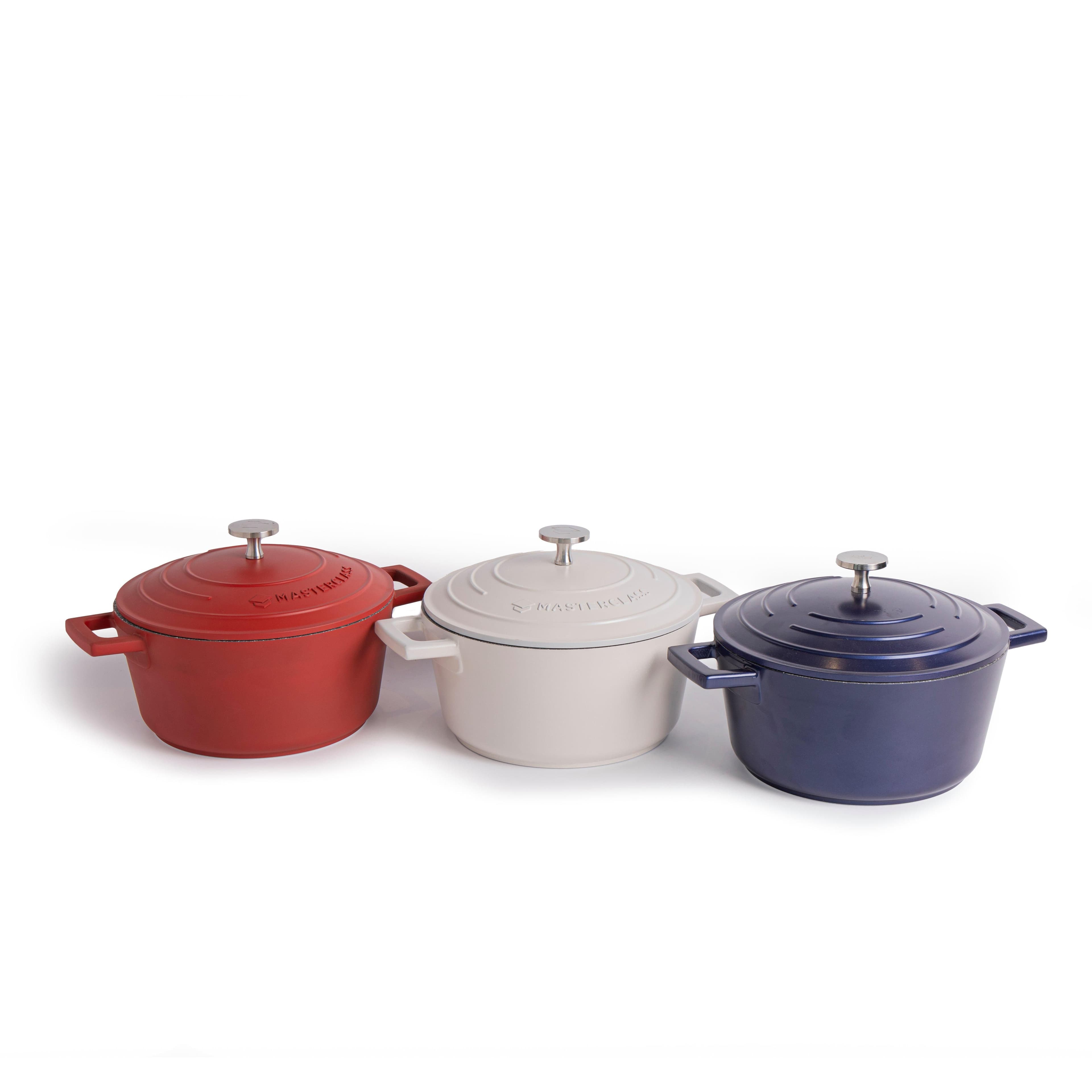 3pc Cast Aluminium Casserole Dish Set Red Casserole Dish Cream Casserole Dish & Casserole Dish